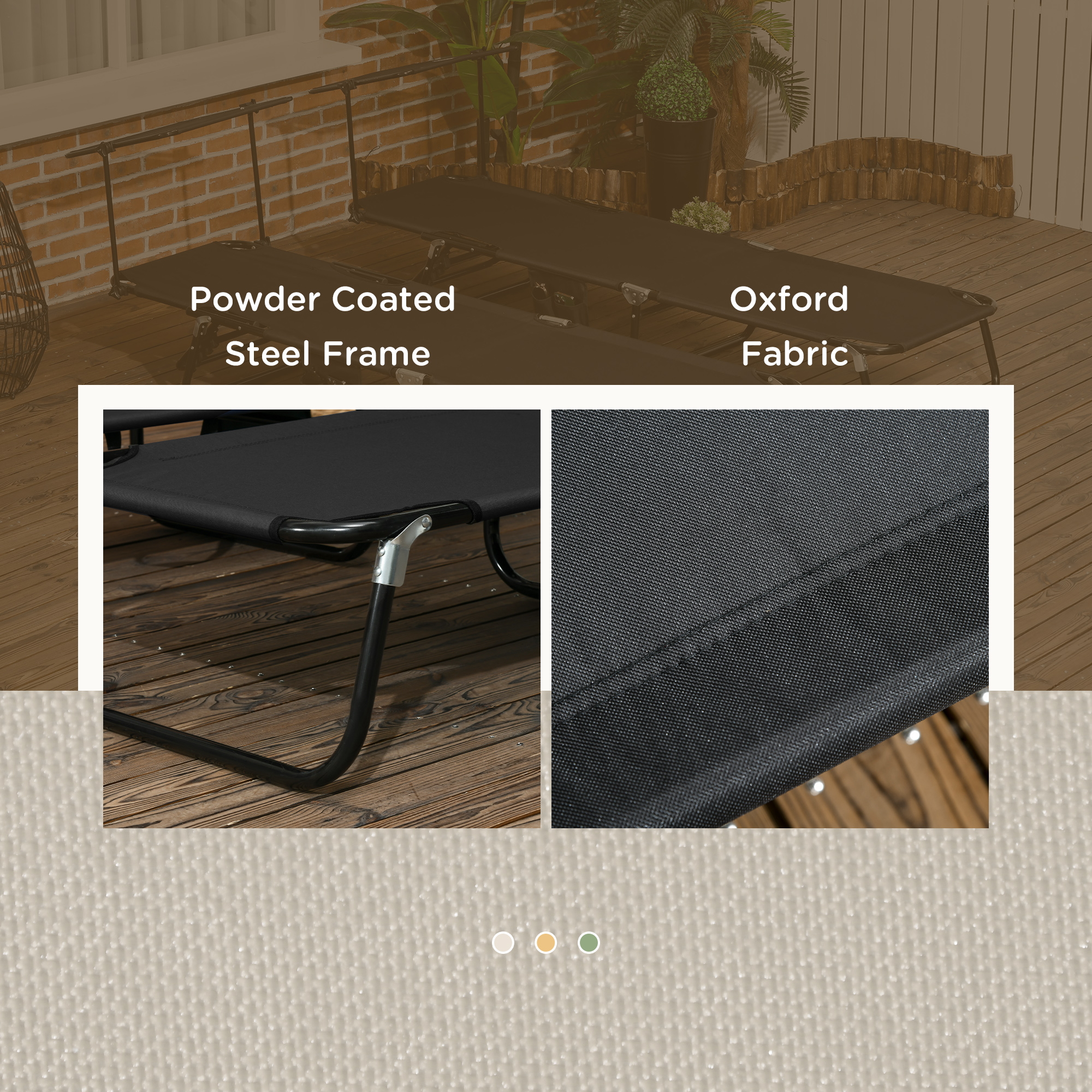 Outsunny Set of Two Folding Sun Loungers, with Adjustable Backs and Sun Canopies Black 7