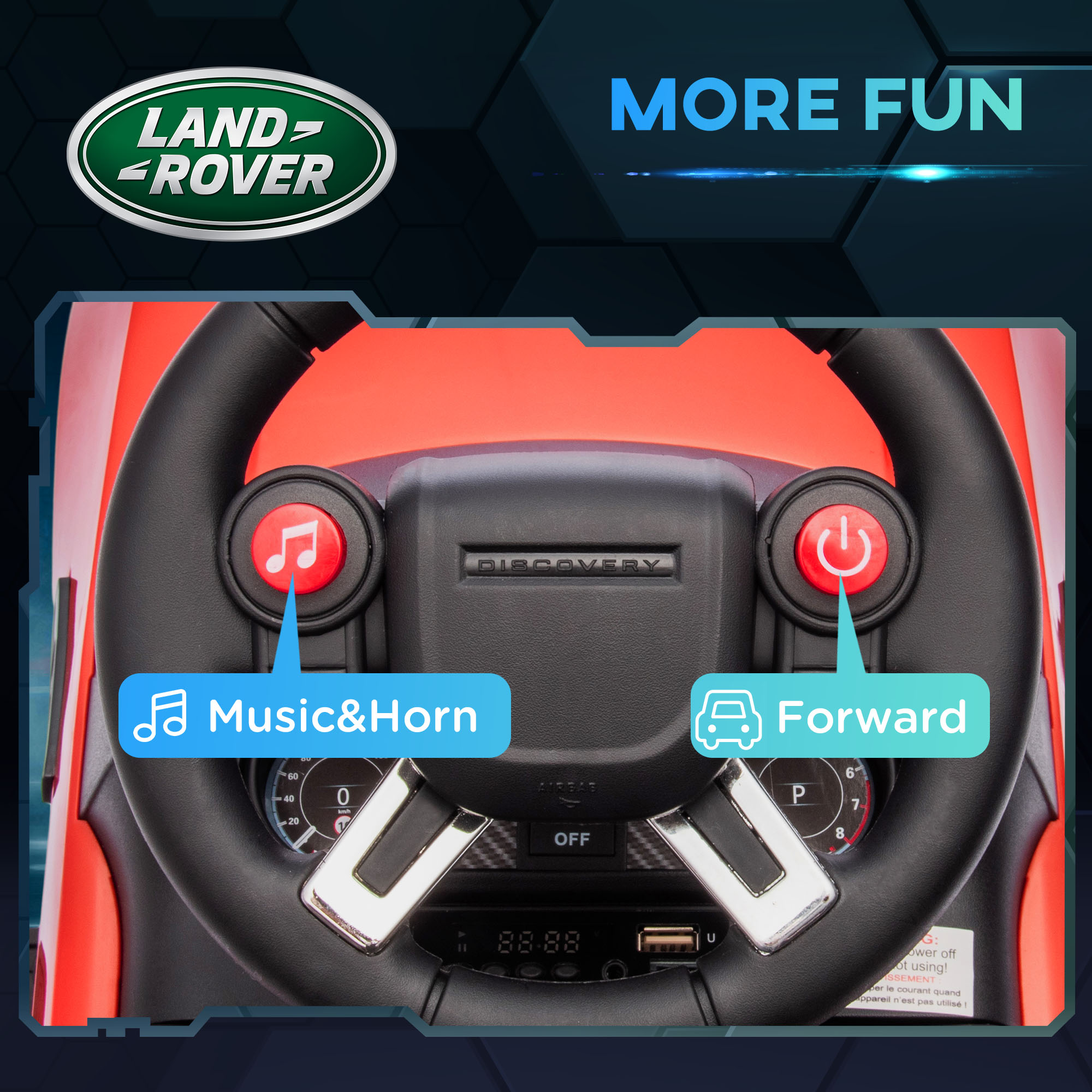 AIYAPLAY 2-in-1 Land Rover Licensed 6V Kids Electric Ride On Car, Sliding Car w/ Headlights, Music, for 18-60 Months, Red 6