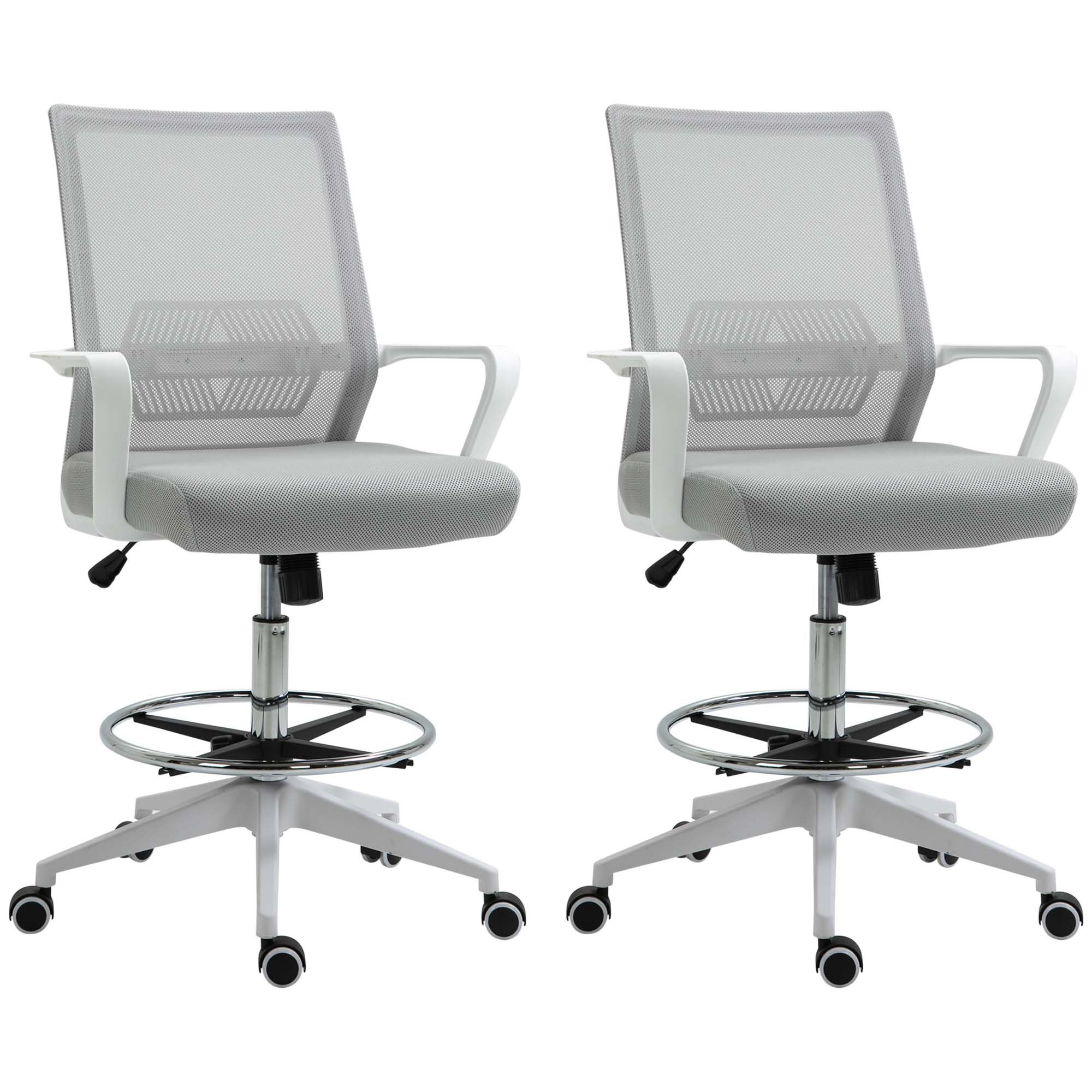 Vinsetto Lot de 2 fauteuils de bureau chaise de bureau assise haute réglable dim. 64L x 60l x 106-126H cm pivotant 360° maille