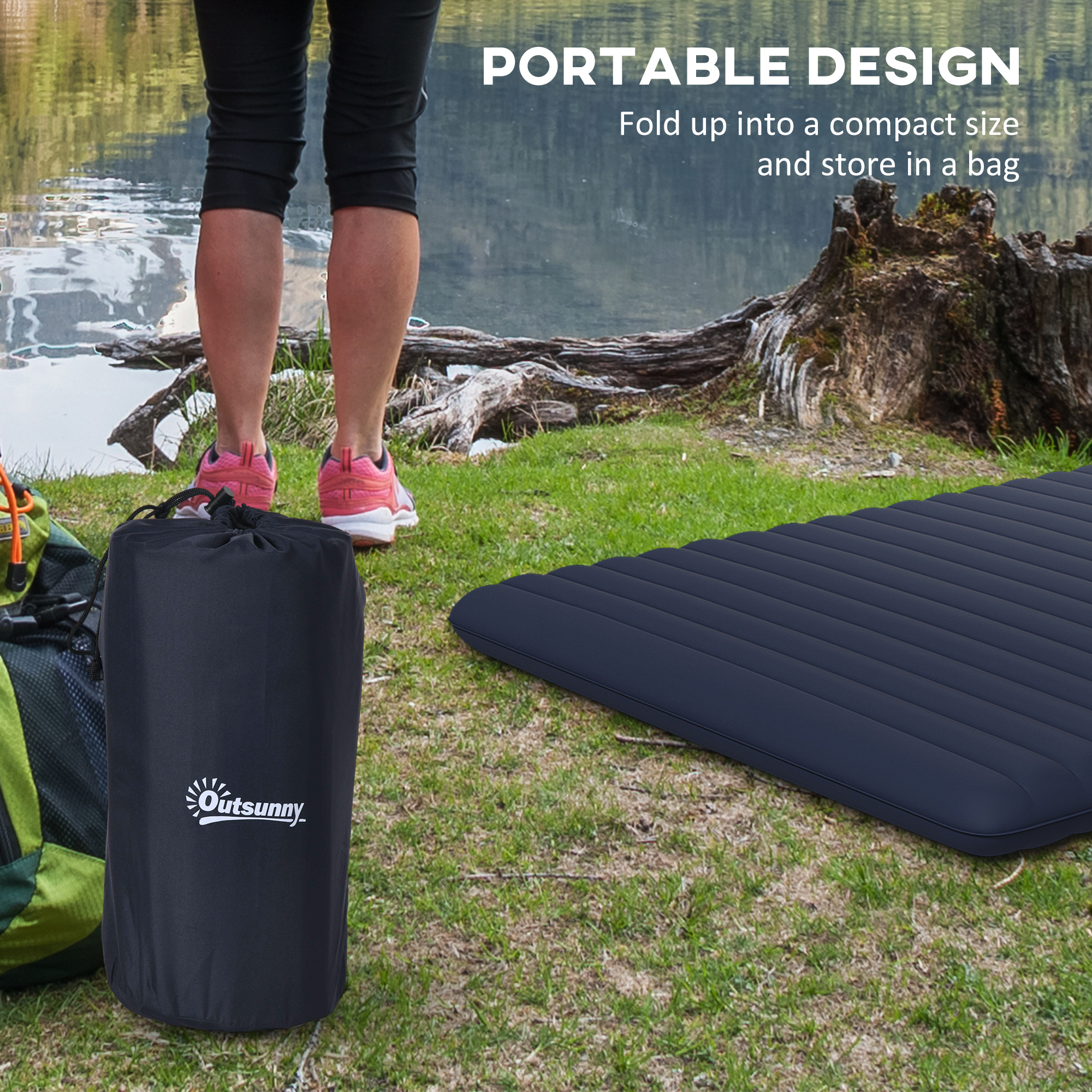 Outsunny Double Inflatable Mattress, with Built-In Pump Blue 6