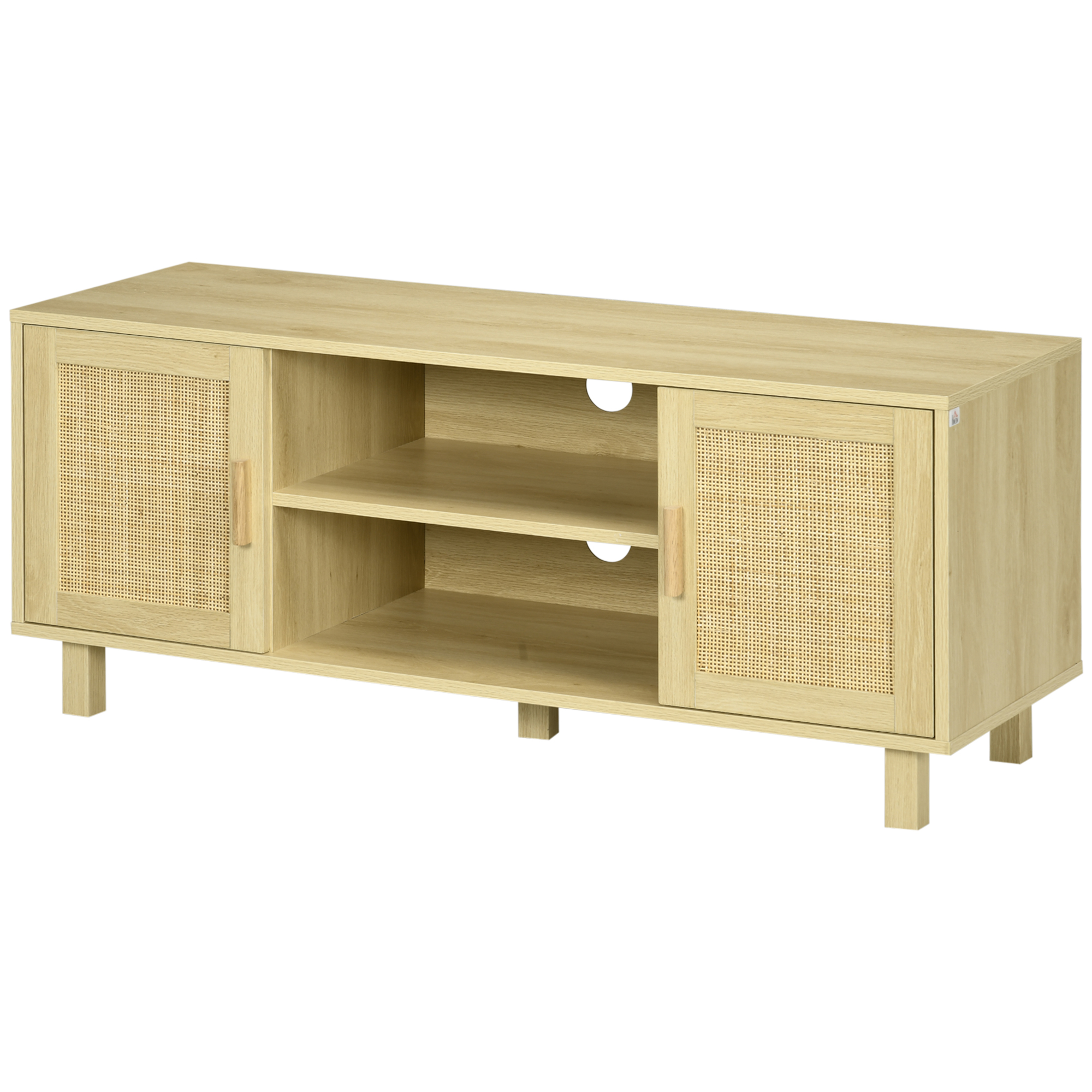 HOMCOM Meuble TV Banc Style Scandinave 120cm - 2 Portes 2 Niches Pieds Bois Pin Blanc