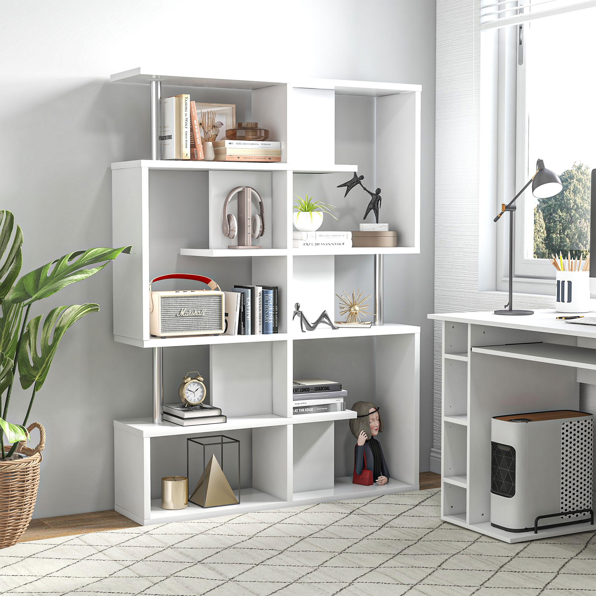 Libreria Ad S HOMCOM 5 Ripiani - Design Moderno, Legno Bianco, 120x28.6x160 Cm, Per Soggiorno Ufficio