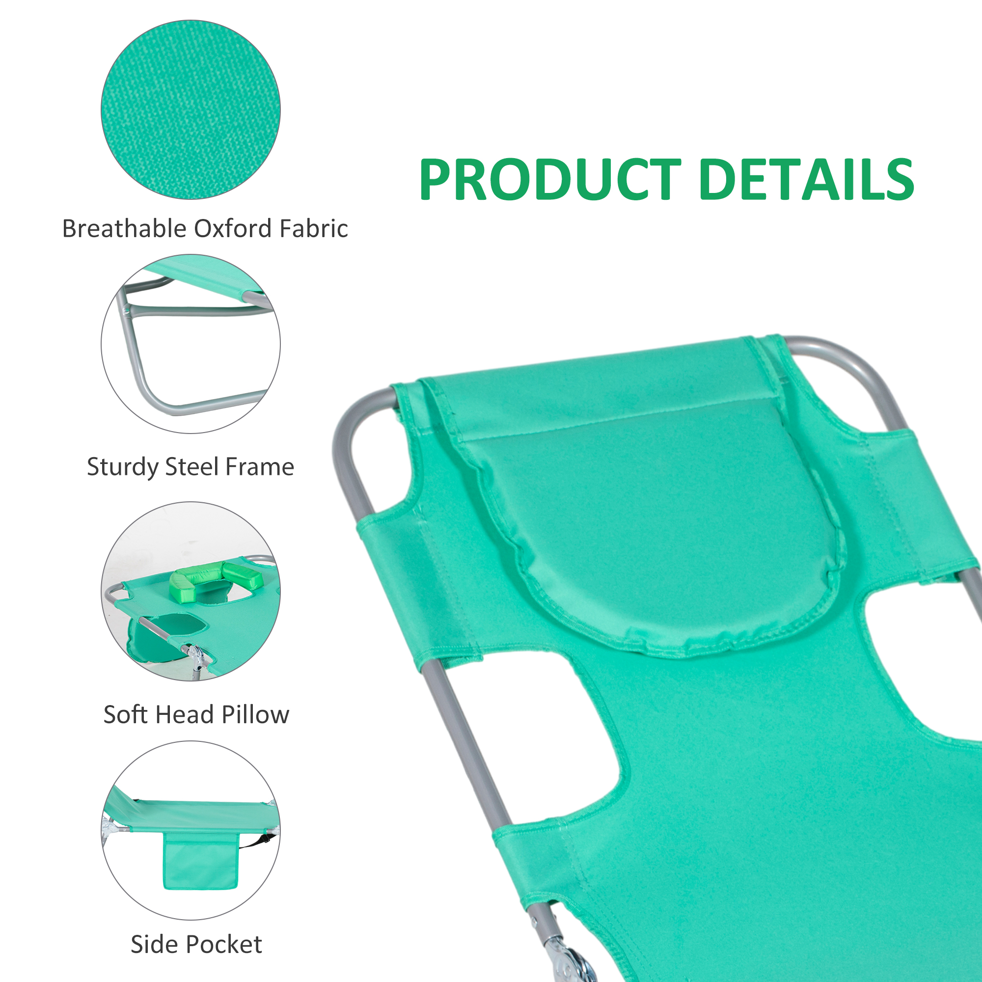 Outsunny Foldable Sun Lounger with Reading Hole Green 6