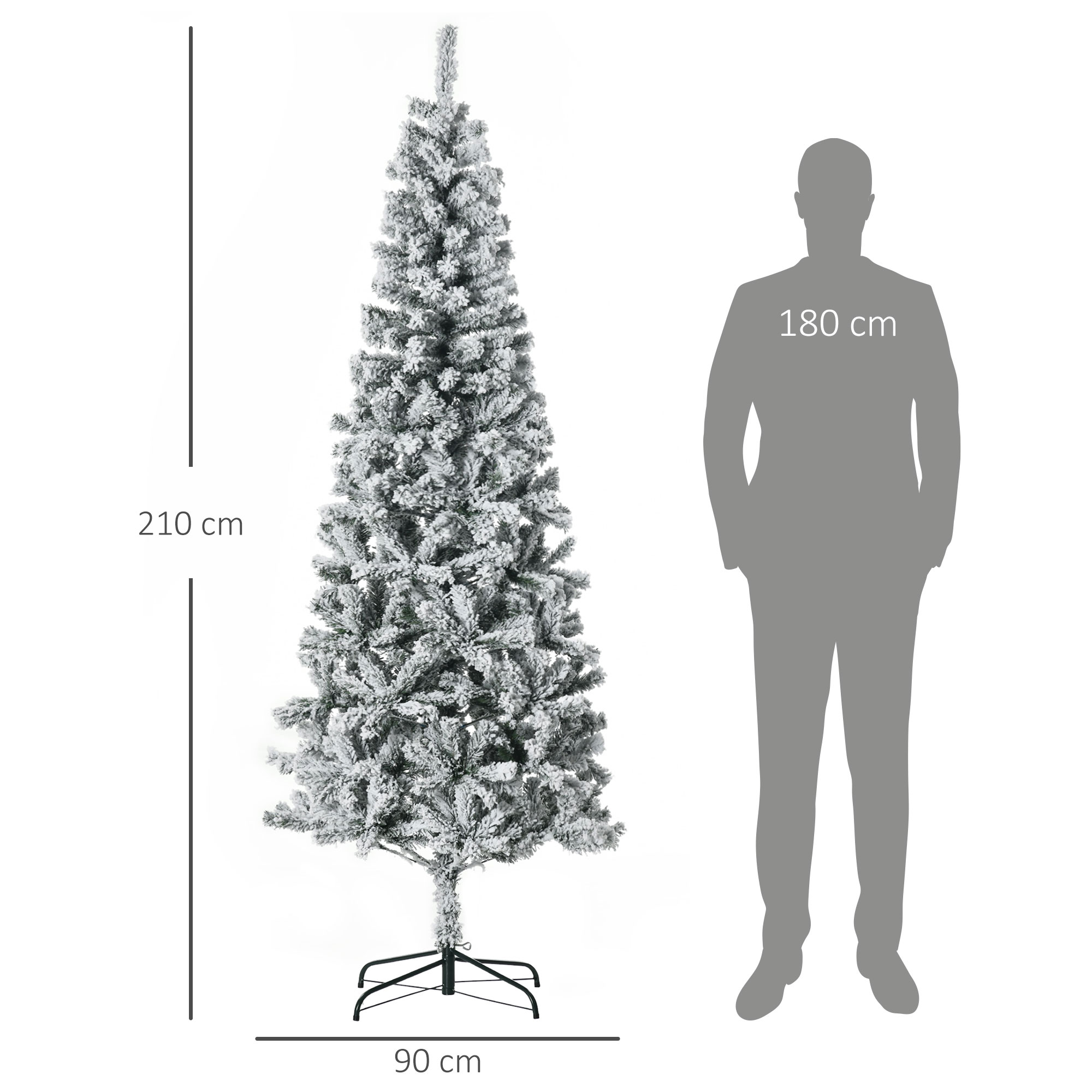 HOMCOM Albero Di Natale Artificiale In Pino Con Neve Bianca, 180 Cm, 774 Punte Di Rami, Base In Acciaio, Decorazioni Con Pigne, Ignifugo, Verde