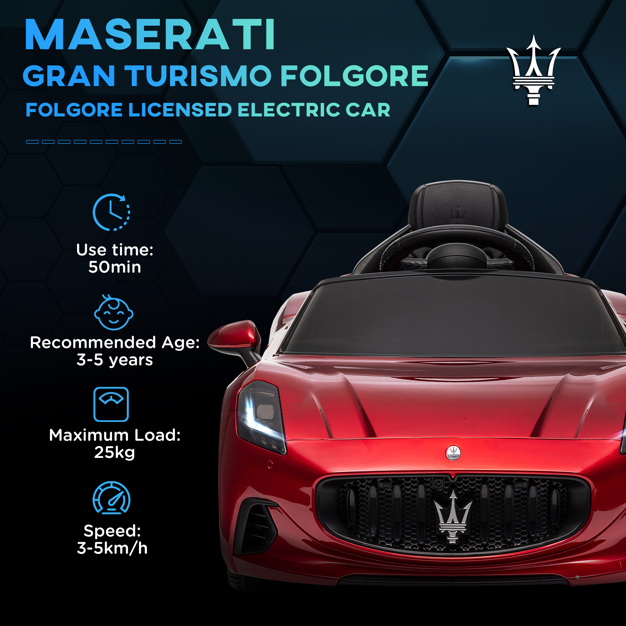 AIYAPLAY 12V Maserati Gran Turismo Folgore Lincesed Kids Electric Car with Remote Control, Soft Start, Wine Red 4