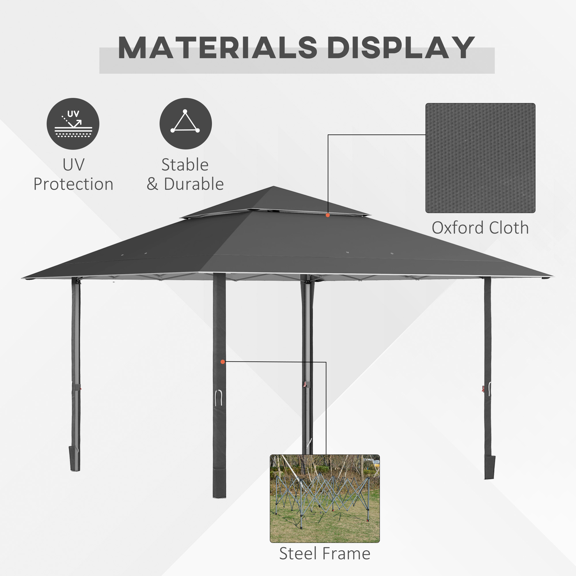 Outsunny 4 x 4m Pop-up Gazebo Double Roof Canopy Tent with UV Proof, Roller Bag & Adjustable Legs Outdoor Party, Steel Frame, Dark Grey 4