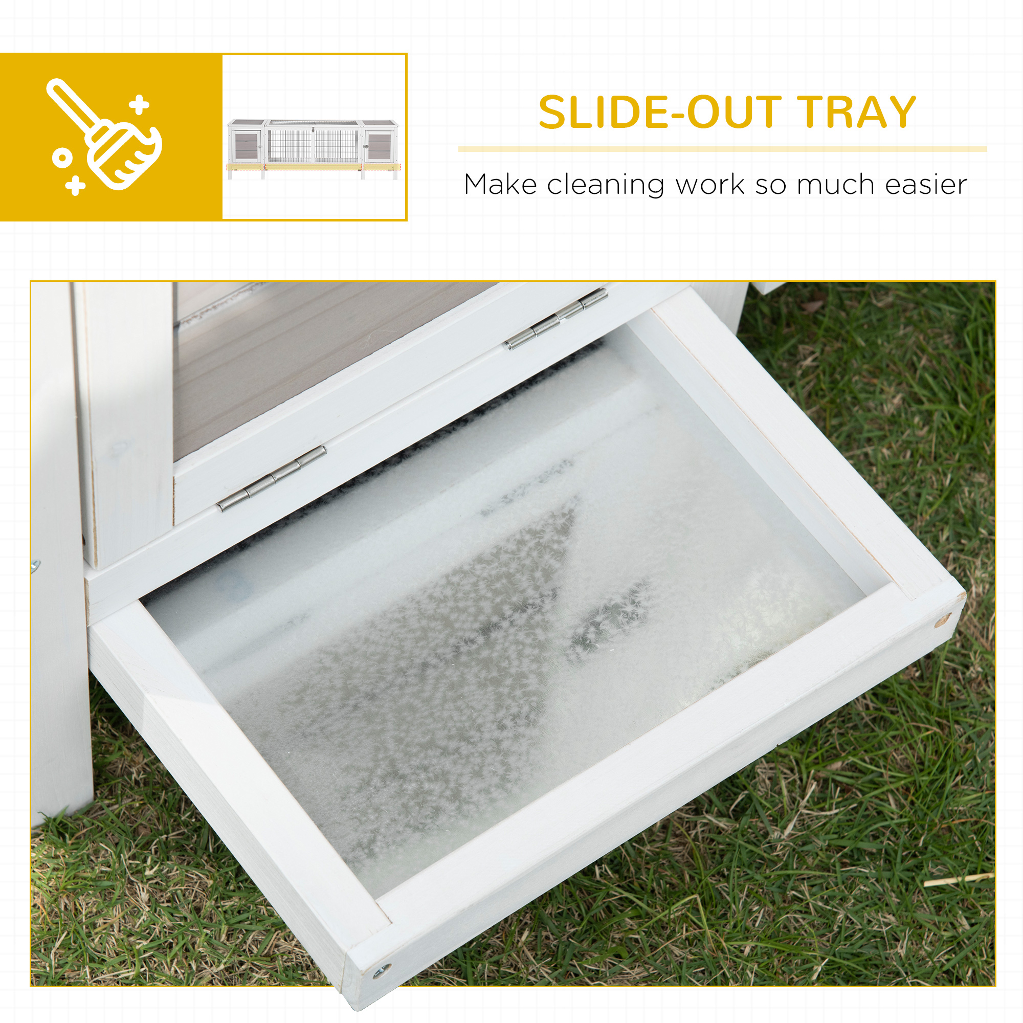 PawHut Rabbit Hutch and Run, with Removable Tray Grey 7