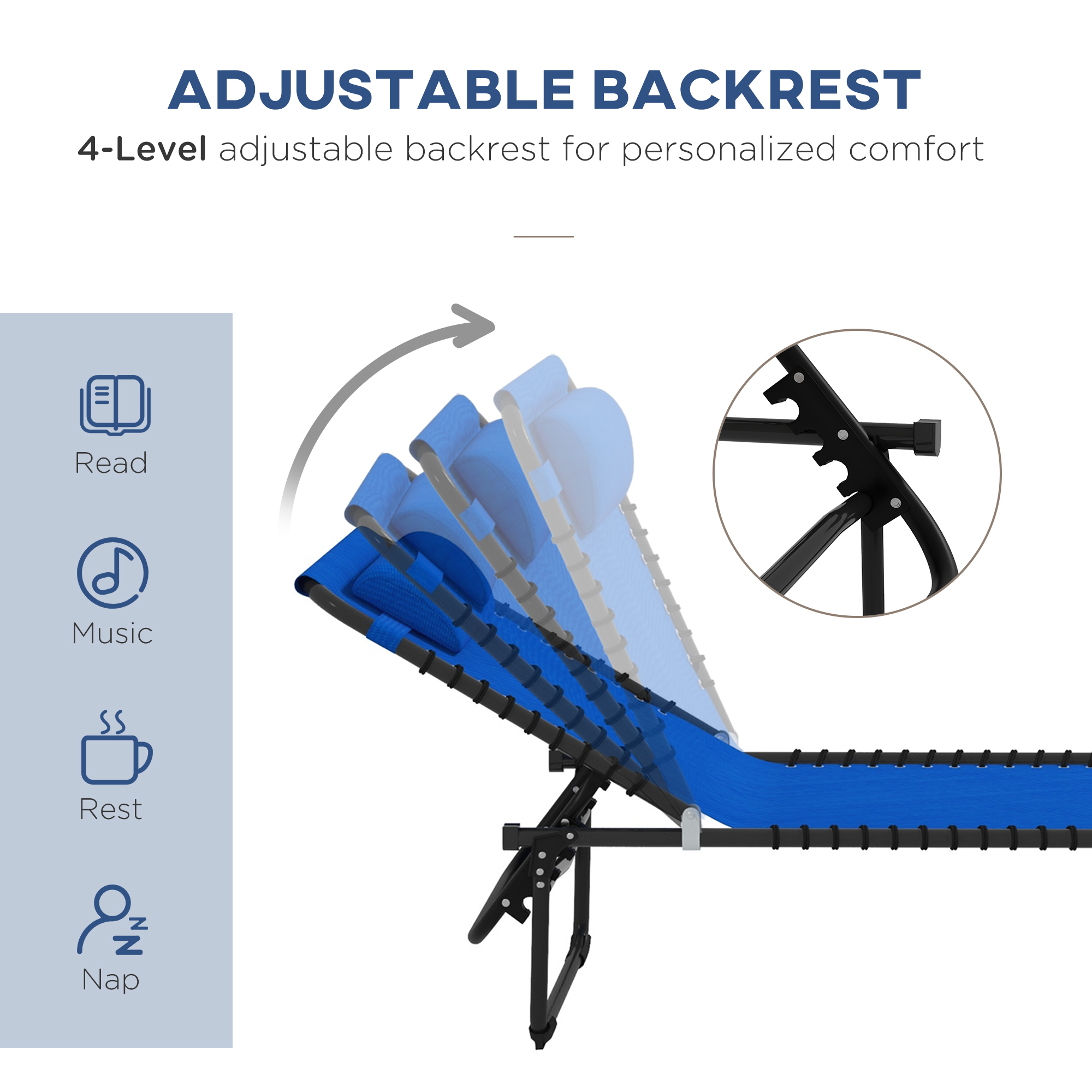 Outsunny Set of Two Folding Sun Loungers, with Four-Position Backs Blue 4