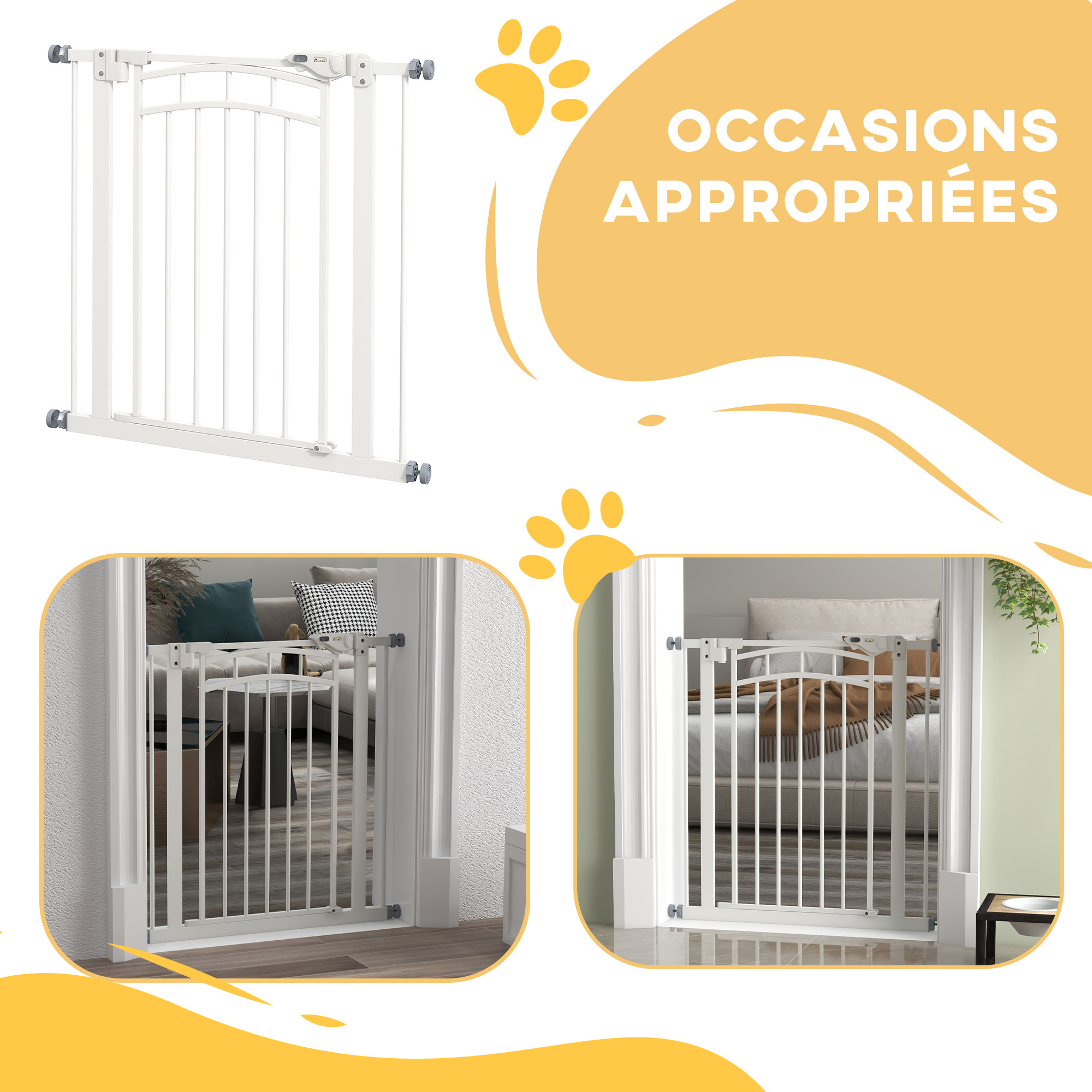PawHut Barrière De Sécurité Chien Extensible 76-104 Cm - Barrière Escalier Avec Porte Chat Et Double Verrouillage
