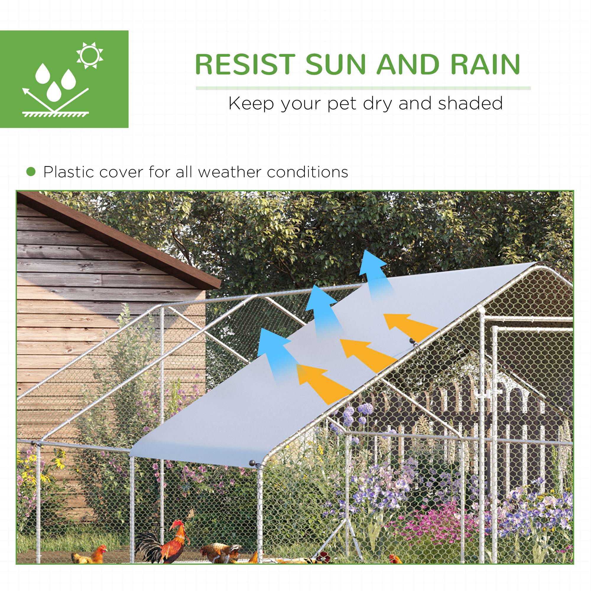 PawHut Large Hen Coop, Galvanised Walk In Chicken Run with Cover, 6 x 3 x 2m, Silver 4