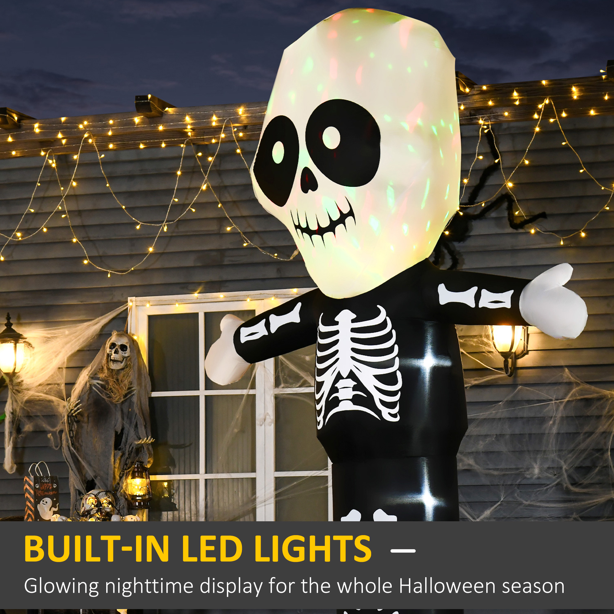 HOMCOM 3m Halloween Inflatable Skeleton Ghost Decoration, LED Lighted for Home Indoor Outdoor Garden Lawn Decoration Party Prop 4