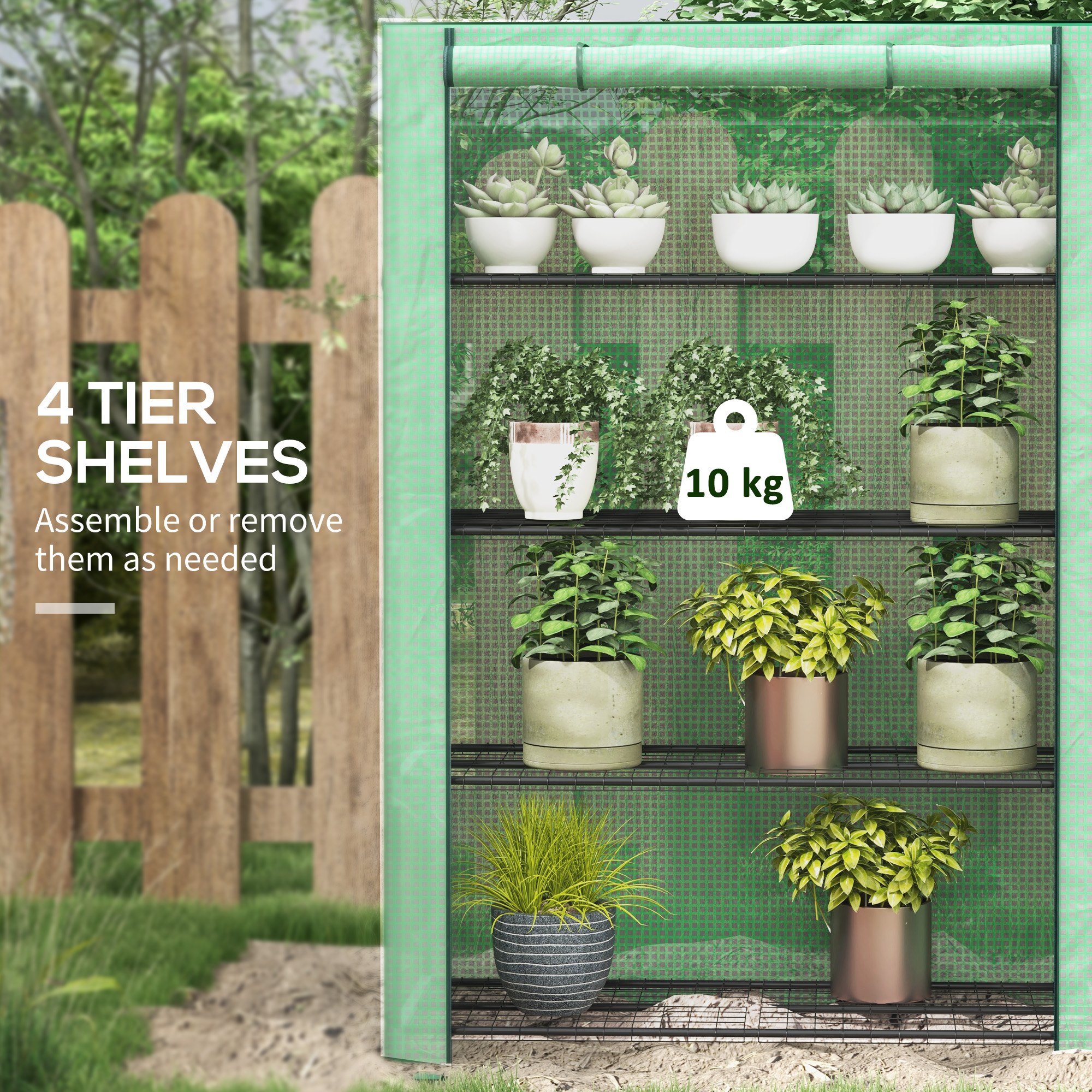 Outsunny 4 Tier Mini Greenhouse with Reinforced PE Cover, Portable Indoor Outdoor Green House with Roll-up Door and Wire Shelves, 170H x 120W x 50Dcm, Green 4