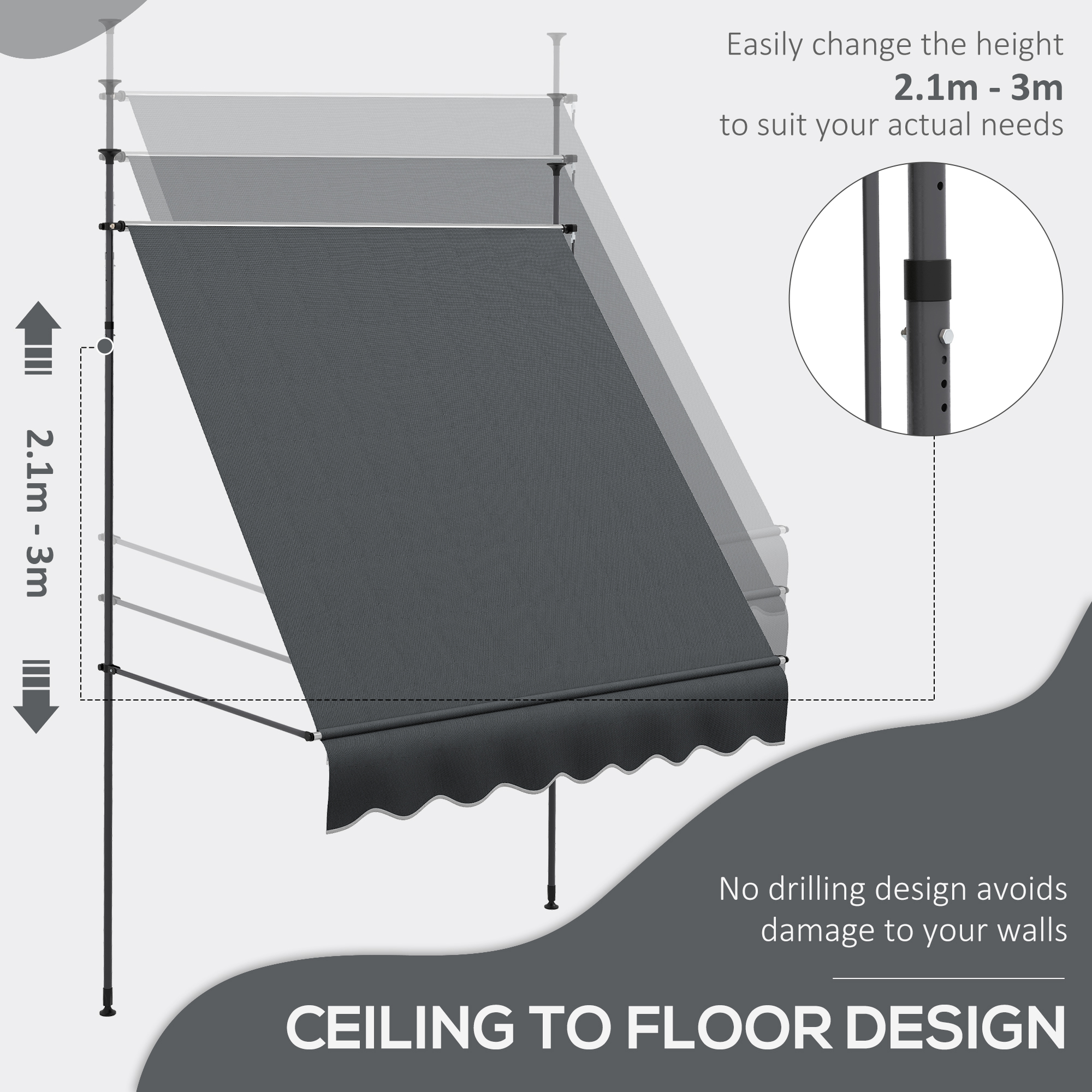 Outsunny 2 x 1.2m Manual Retractable Awning Grey 4