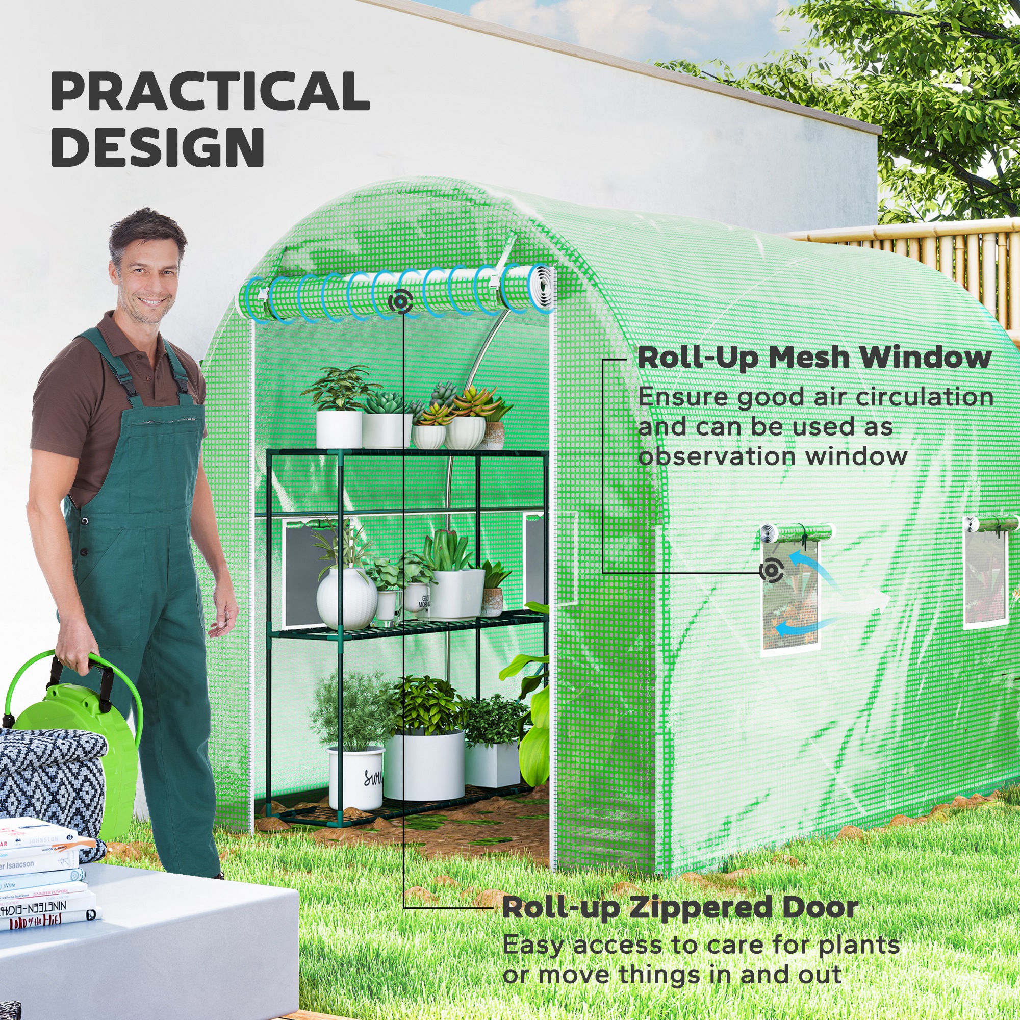 Outsunny 300 x 195cm Walk-In Tunnel Greenhouse Green 6