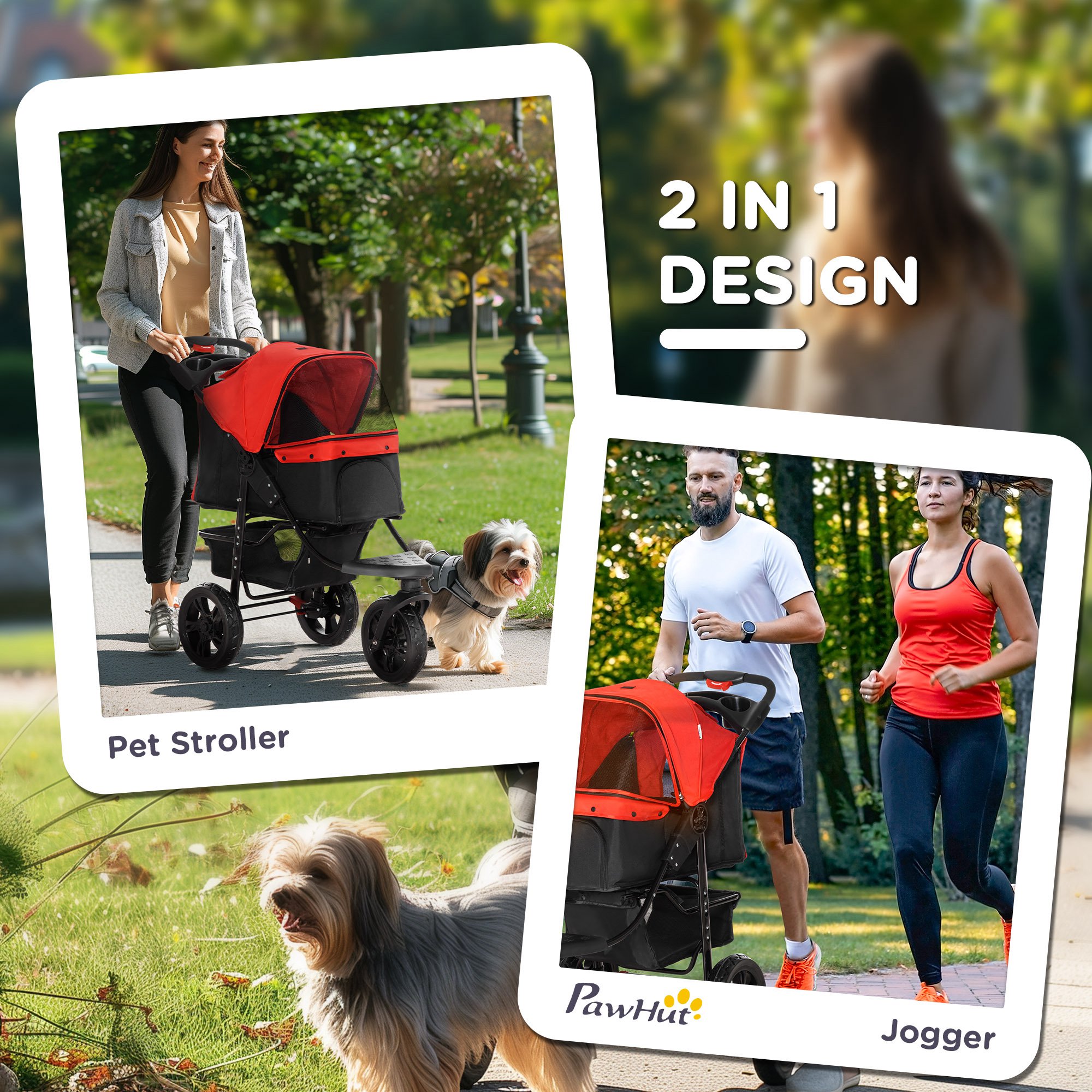PawHut Dog Stroller Foldable Pet Pram, 3 Wheels Dog Pushchair with Brake, for Small Miniature Breeds, Cats, Red 5