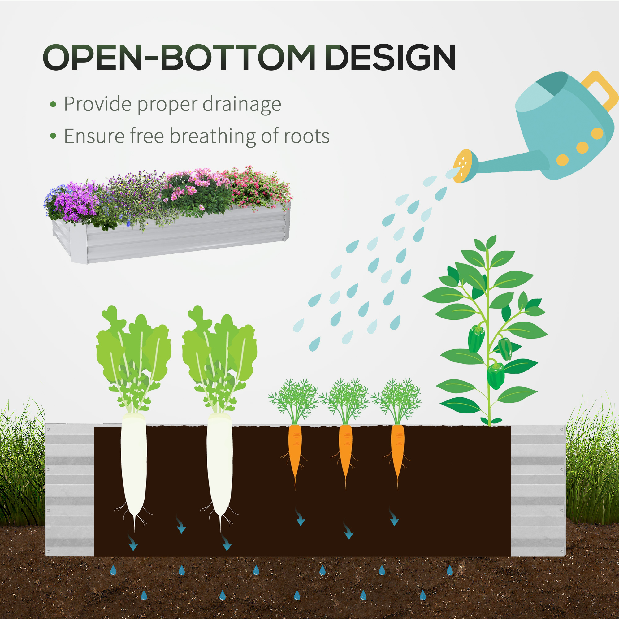 Outsunny Raised Garden Bed with Greenhouse, Steel Planter Box with Plastic Cover, Roll Up Window, Dual Use for Flowers, Vegetables, Fruits and Herbs, 185L x 95W x 92H cm, Green 7