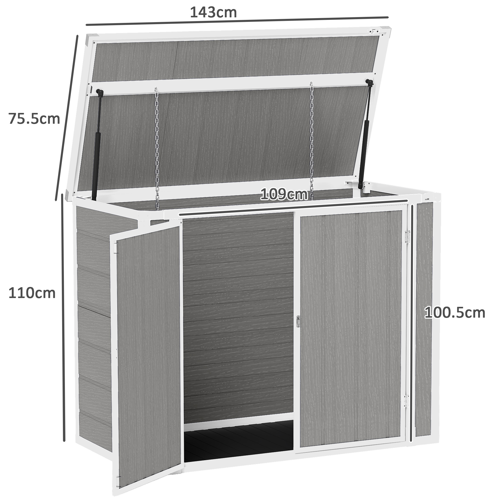 Outsunny 4.7 x 2.5FT Garden Shed, Double Bin Storage Shed with Lockable Doors, Outdoor Small Shed with Openable Lid for 2 Trash Cans, Garden Tools, Grey 3