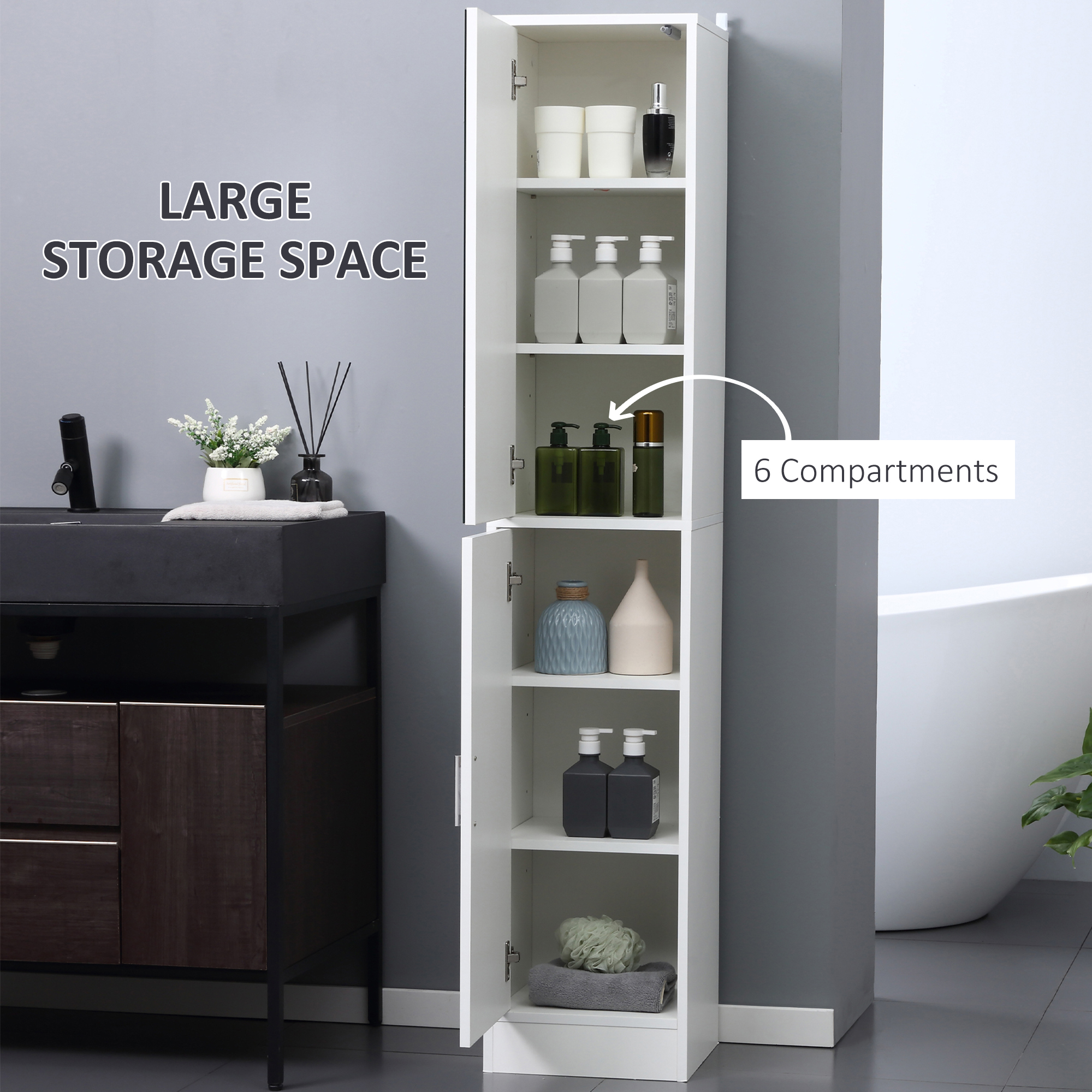 kleankin Tall Bathroom Cabinet with Mirror and Adjustable Shelf White 4