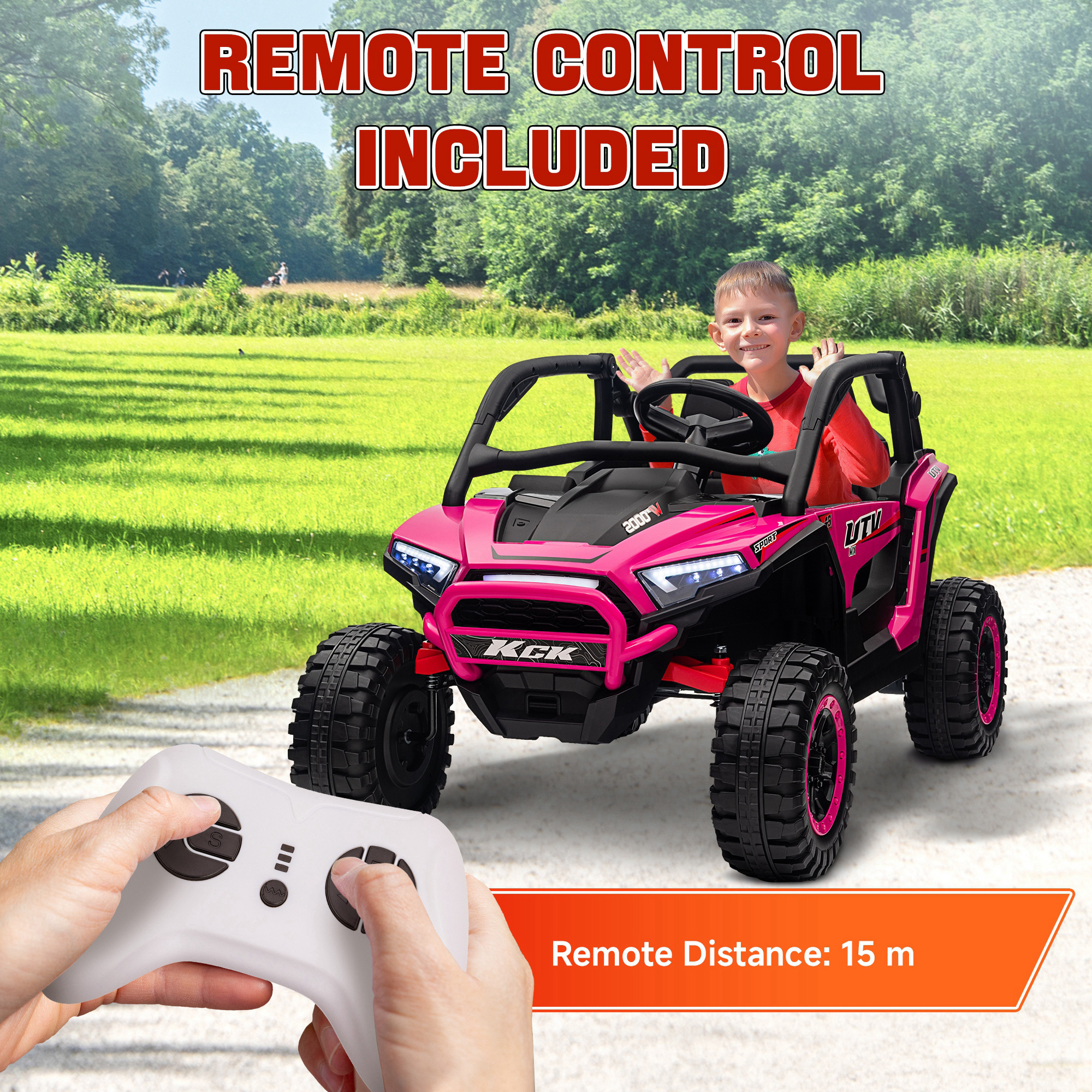 AIYAPLAY 2 Seater 24V 7AH Ride on Truck, Battery Powered Electric Ride On Car w/ Remote, Suspension, 3 Speeds, Pink 9