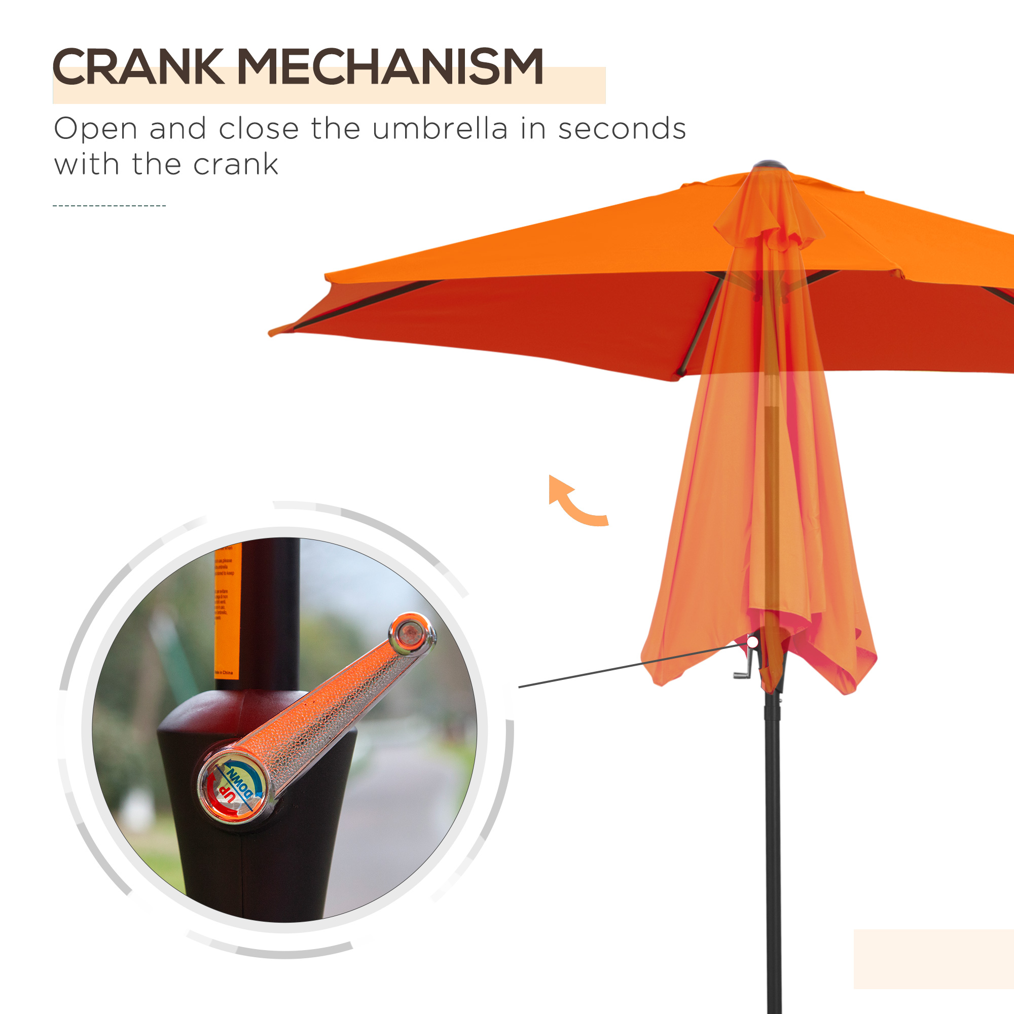 Outsunny 2.6M Garden Parasol Umbrella with Tilt and Crank, Outdoor Sun Parasol Sunshade Shelter with Aluminium Frame, Orange 5
