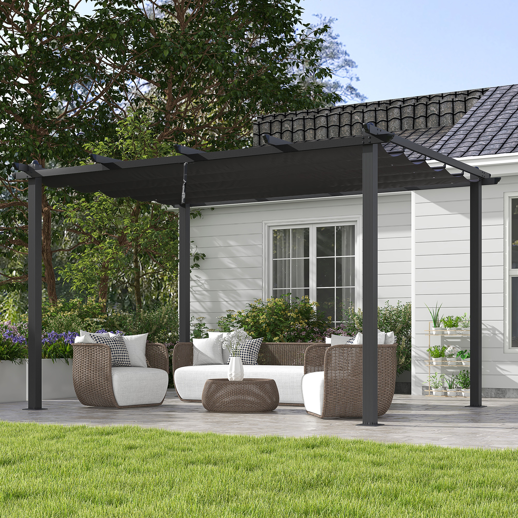 Copertura Retrattile Per Gazebo Outsunny - Tetto In Poliestere UV30+, 286x245 Cm, Grigio - Foto 2