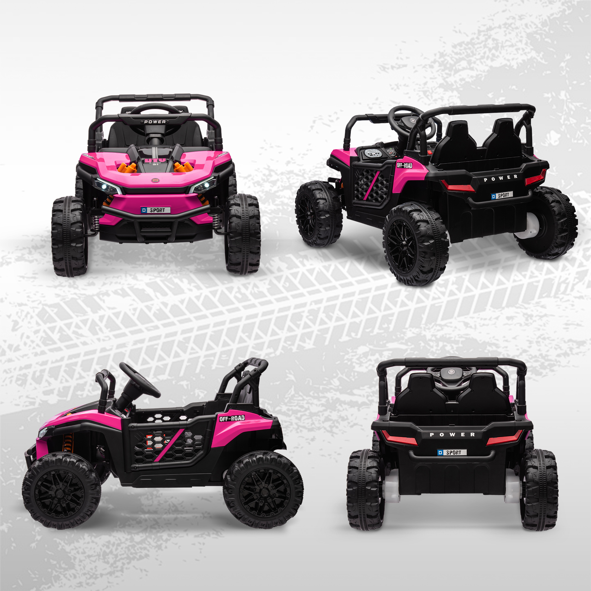 AIYAPLAY 12V Battery Powered Ride on Truck w/ Remote, Four Suspension Wheels, Horn, Lights, Music, USB, for Ages 3-5 Years, Pink 9