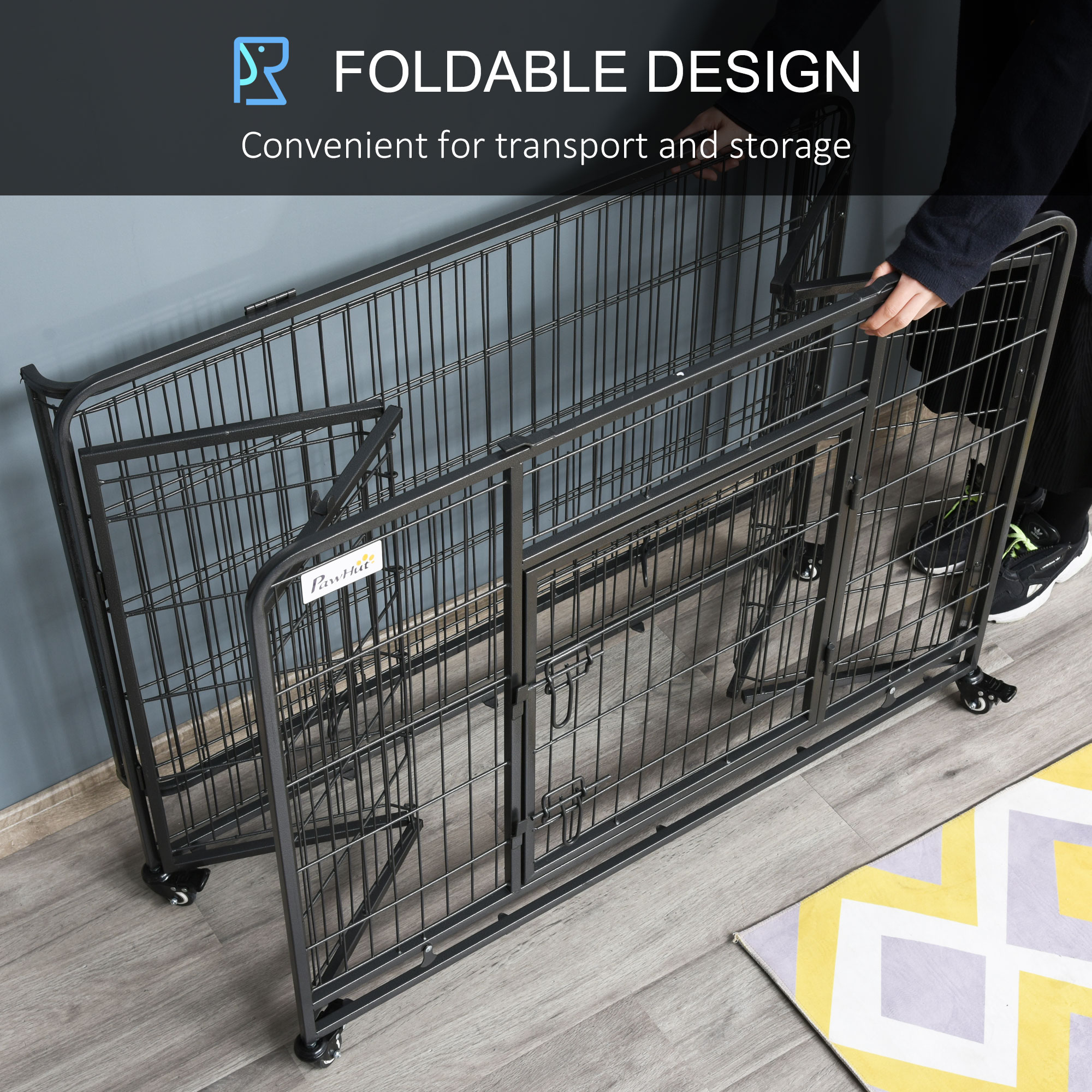PawHut Metal Dog Cage Kennel Locking Door & Wheels Removable Tray Openable Top For Large Pets 109.5 x 71 x 78 cm 7