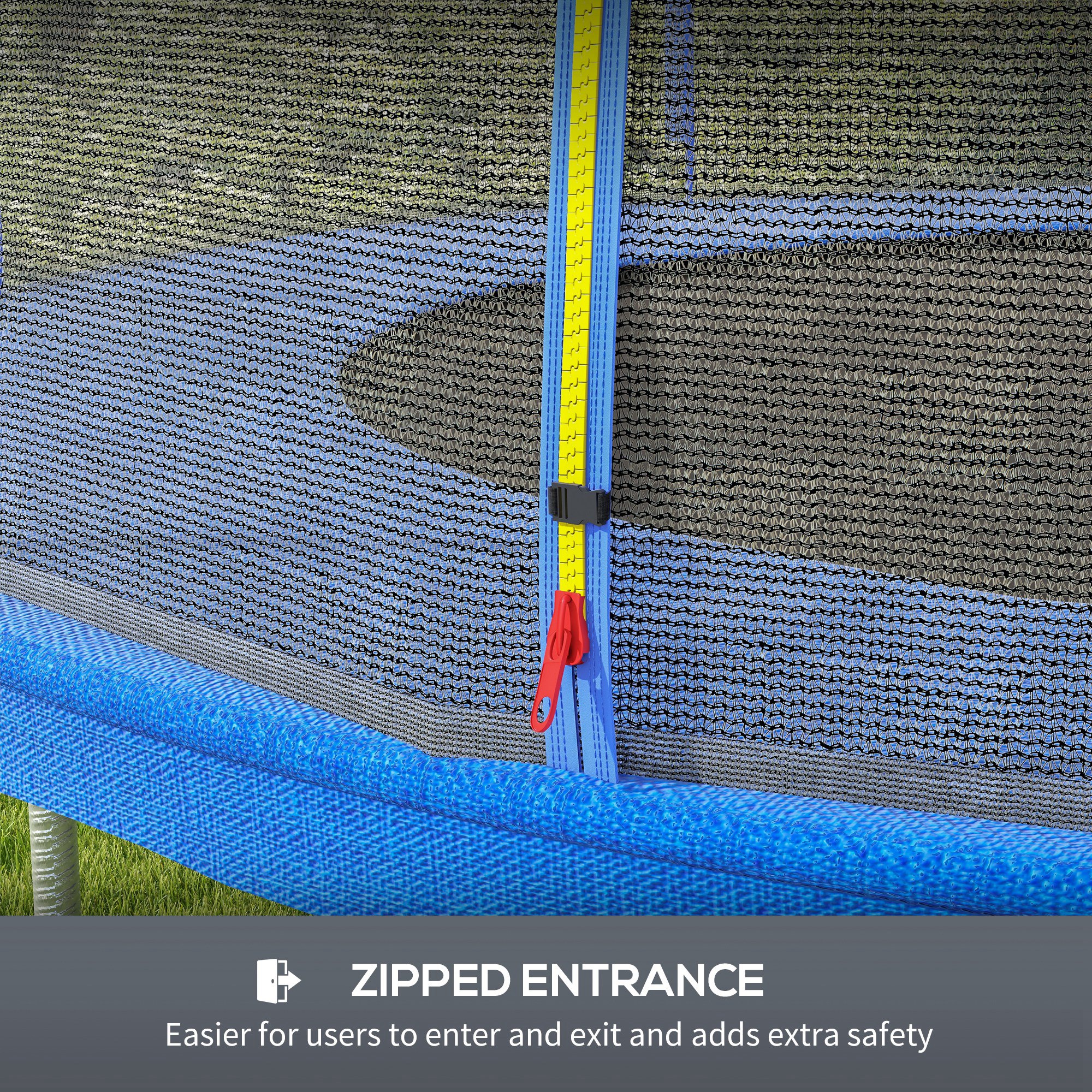 SPORTNOW 10ft Trampoline Net Replacement with 6 Plastic Pole Covers, Weather-Resistant Trampoline Netting Replacement with Zipped Entrance, Poles Not Included, Blue 5