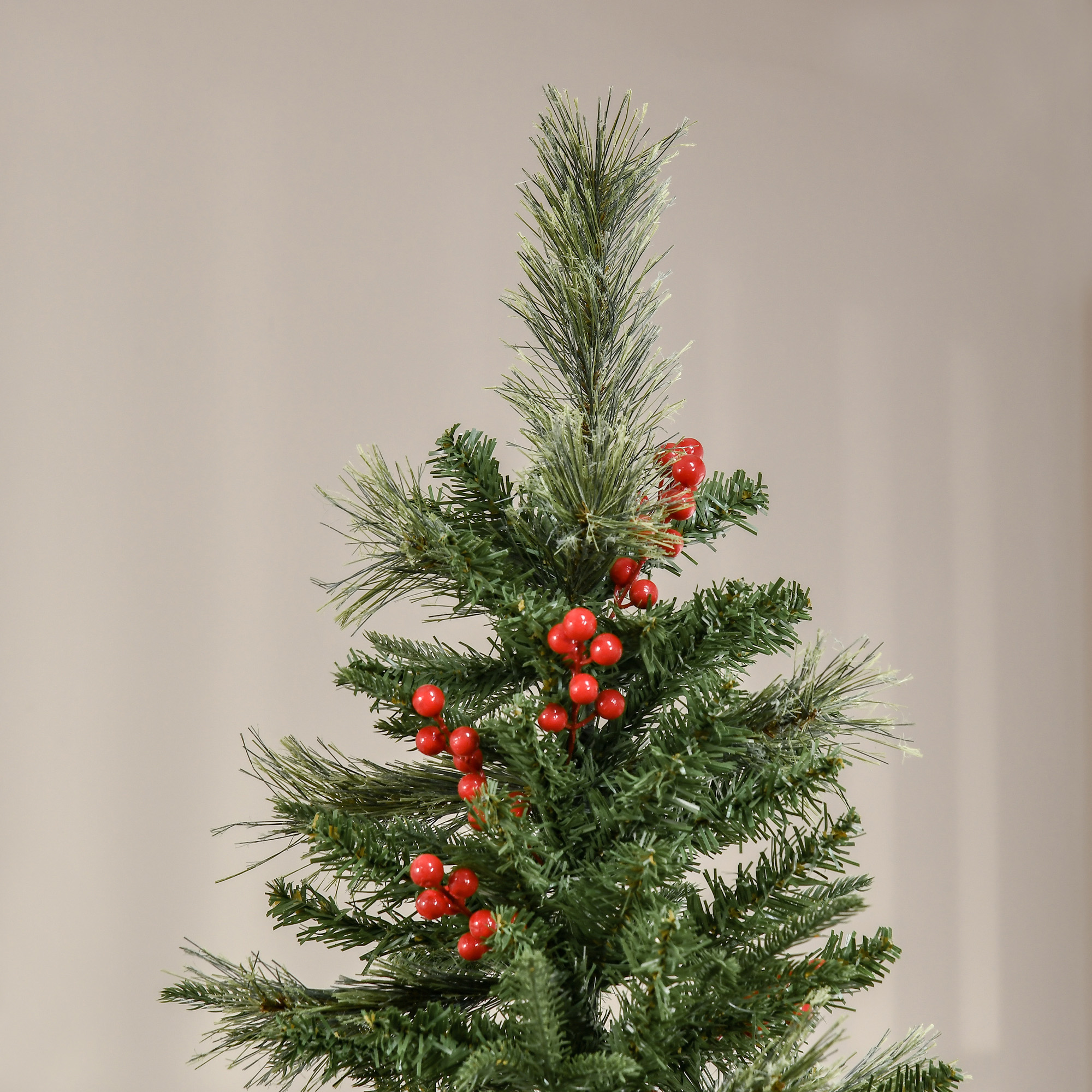 HOMCOM 7ft Pencil Artificial Christmas Tree with Realistic Branches, Red Berries, Auto Open, Green 8