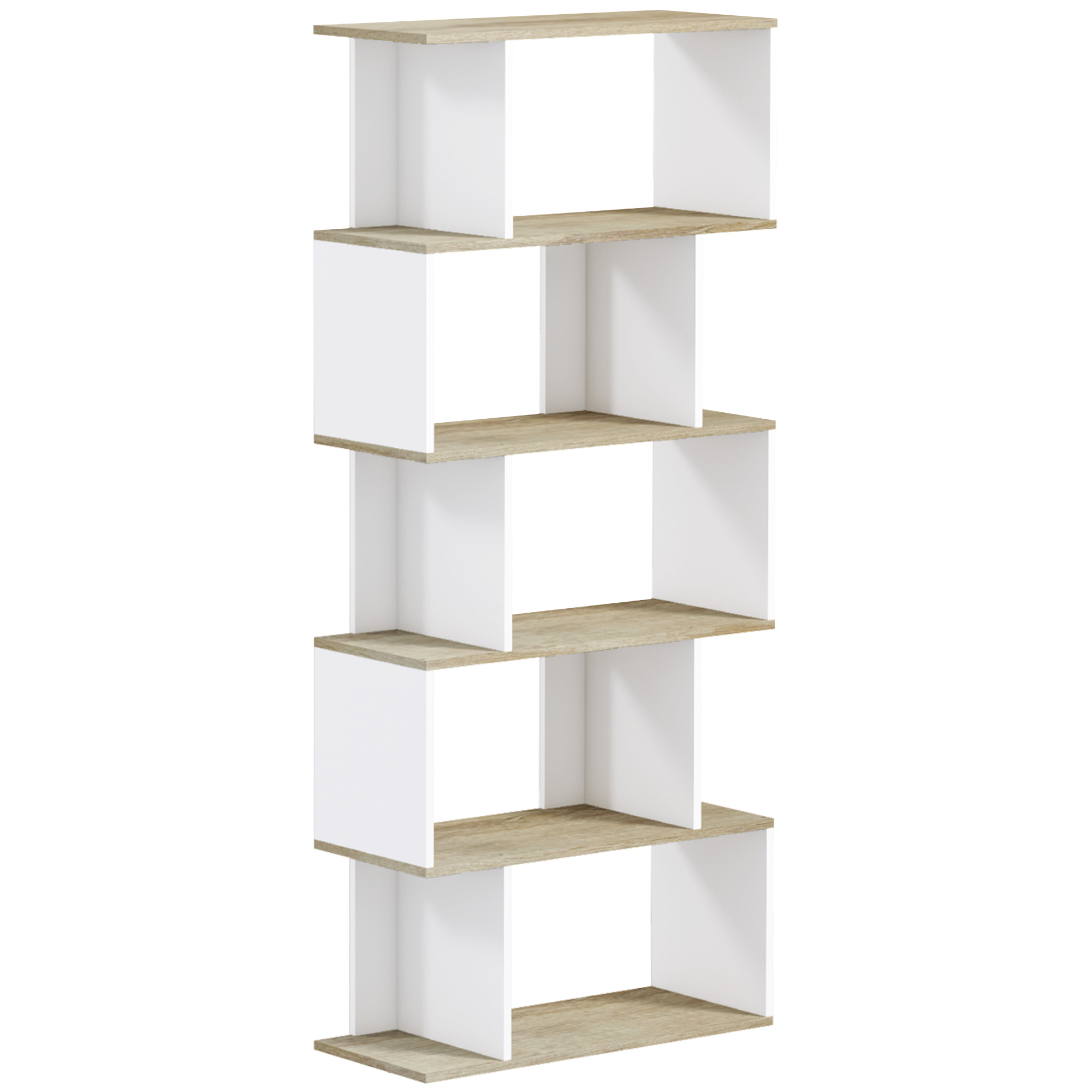 HOMCOM Estantería Estilo Nórdico Librería con 5 Estantes Antivuelco Carga 25 kg 70x29,5x163 cm Roble y Blanco | Aosom España