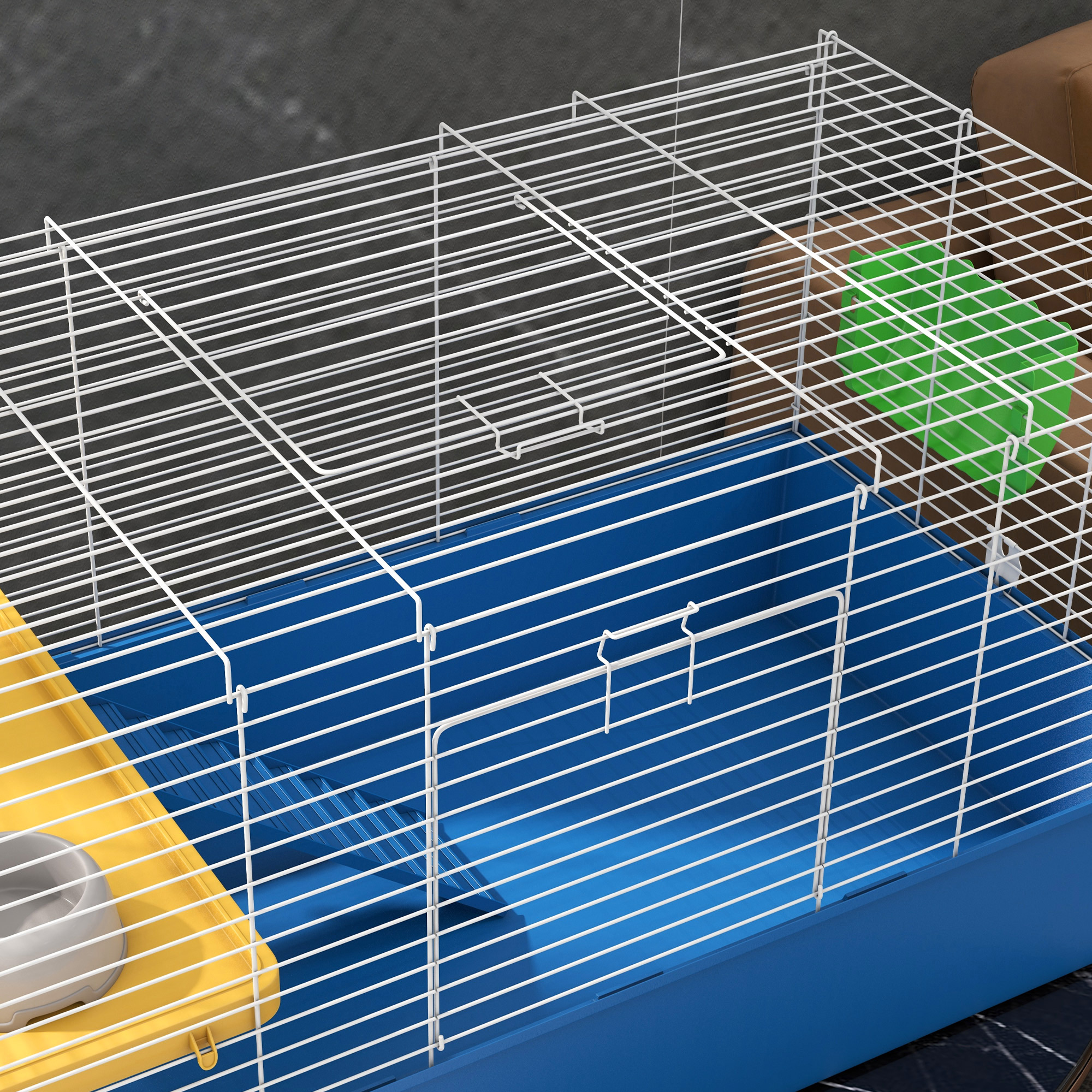 PawHut Chinchillas Small Rabbit Guinea Pig Small Animal Cage, Pet Playhouse, with Platform, Ramp, 99 x 52 x 53cm, Blue 8