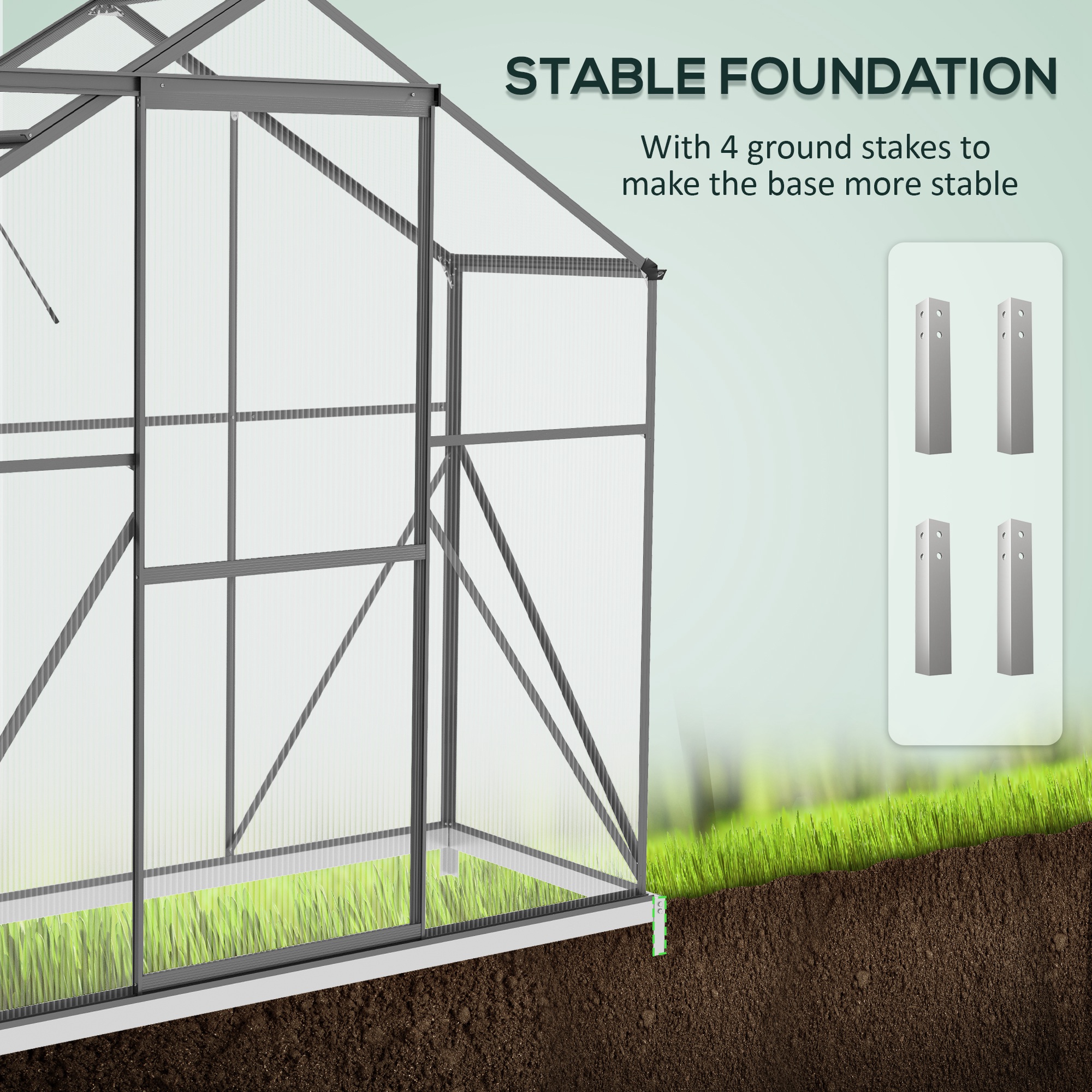Outsunny 6 x 2.5ft Polycarbonate Greenhouse Walk-In Green House with Rain Gutter, Sliding Door, Window, Foundation, Dark Grey 5