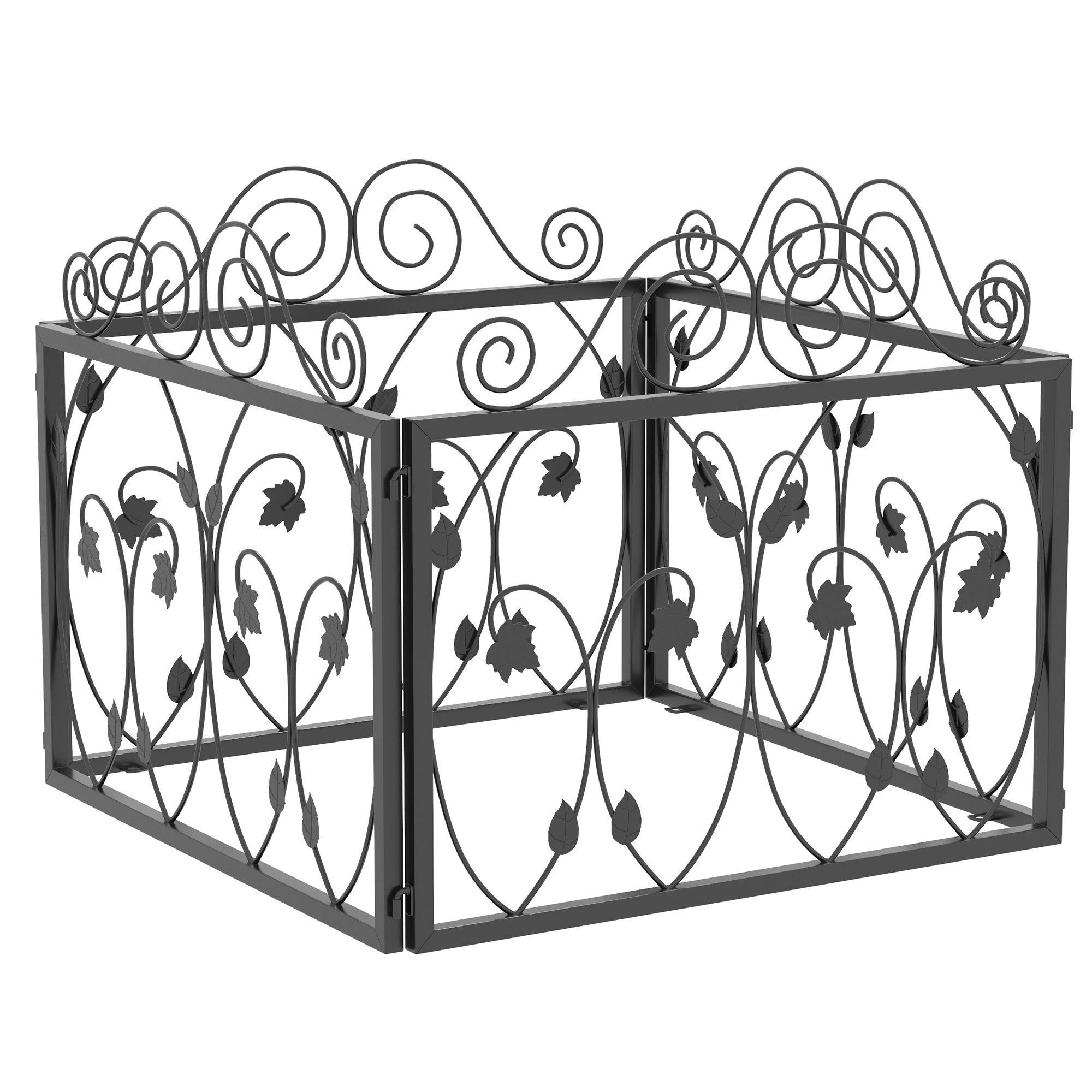 Outsunny Set of Four 57cm Leaf Scroll Metal Fence Panels Black 9