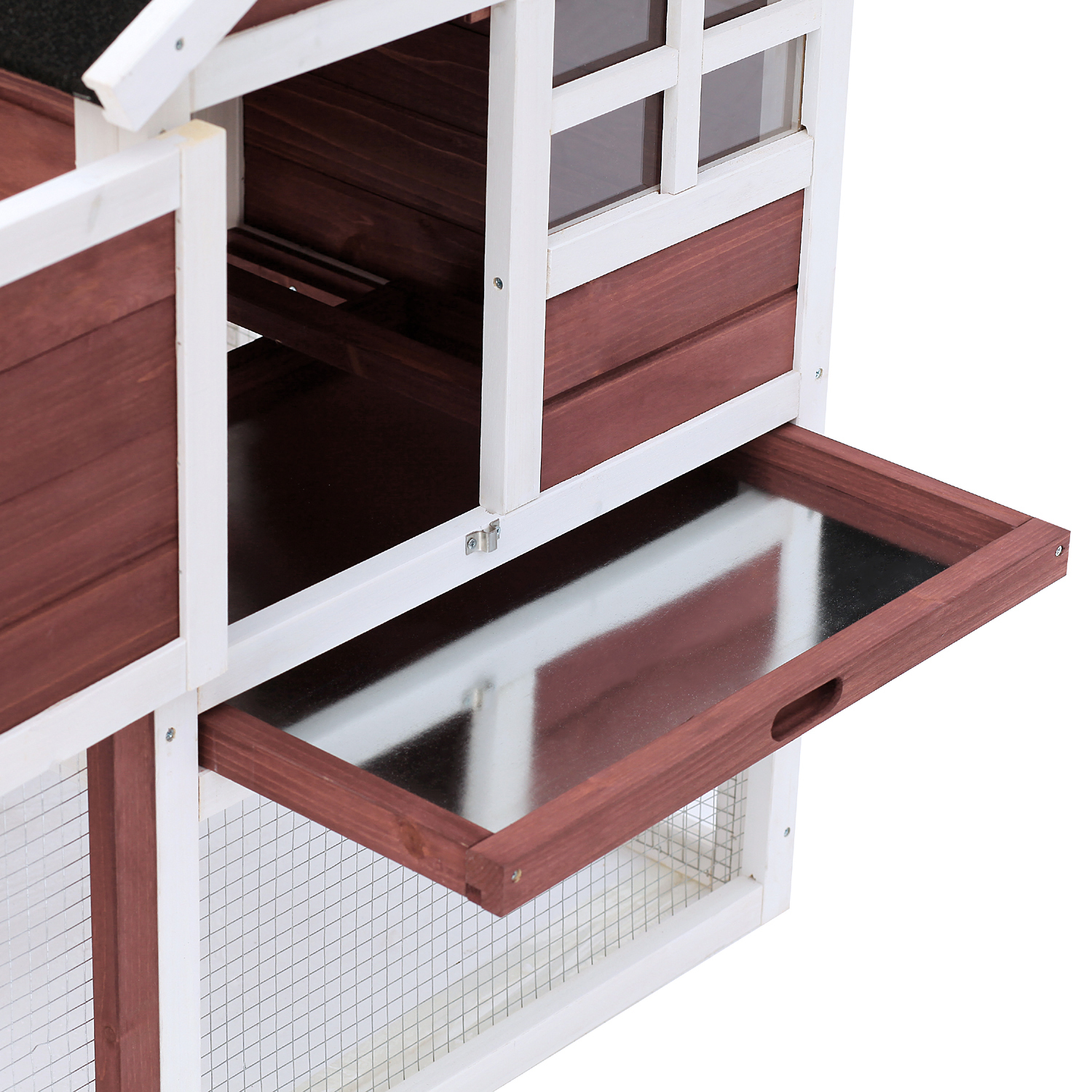 PawHut Rabbit Hutch Outdoor Wooden Guinea Pig Hutch Rabbit Run Bunny Cage Small Animal House Pull-Out Tray, Brown, 122 x 62.6 x 92 cm 9