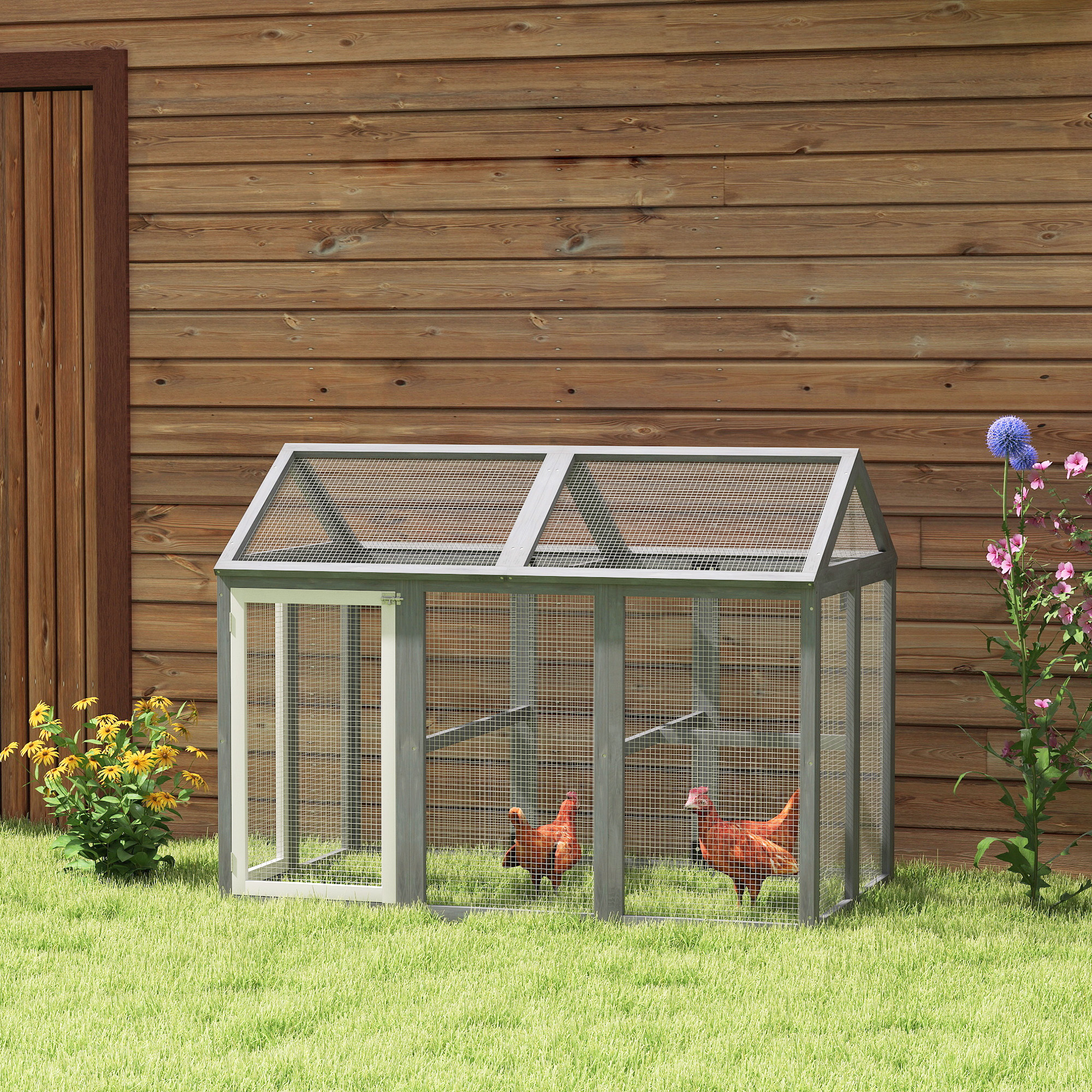 PawHut Large Chicken Run, Wooden Chicken coop, with Combinable Design Wood Effect 2