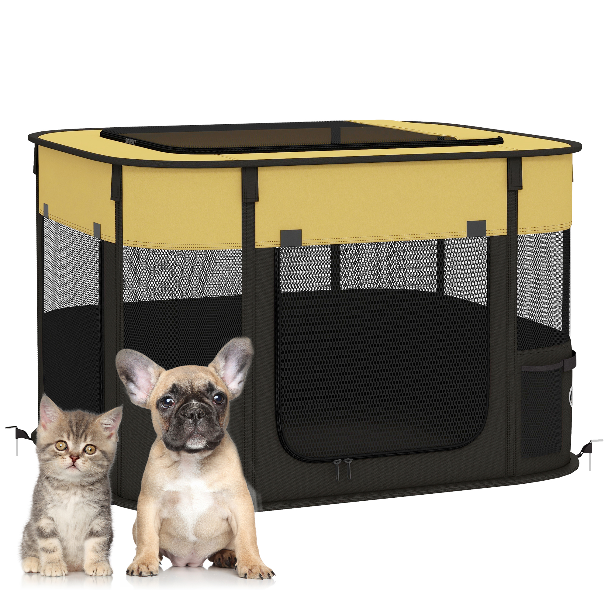 PawHut Foldable Dog Pen with Storage Bag for Indoor/Outdoor Use, Portable Pet playpen, with Ground Stakes - Grey