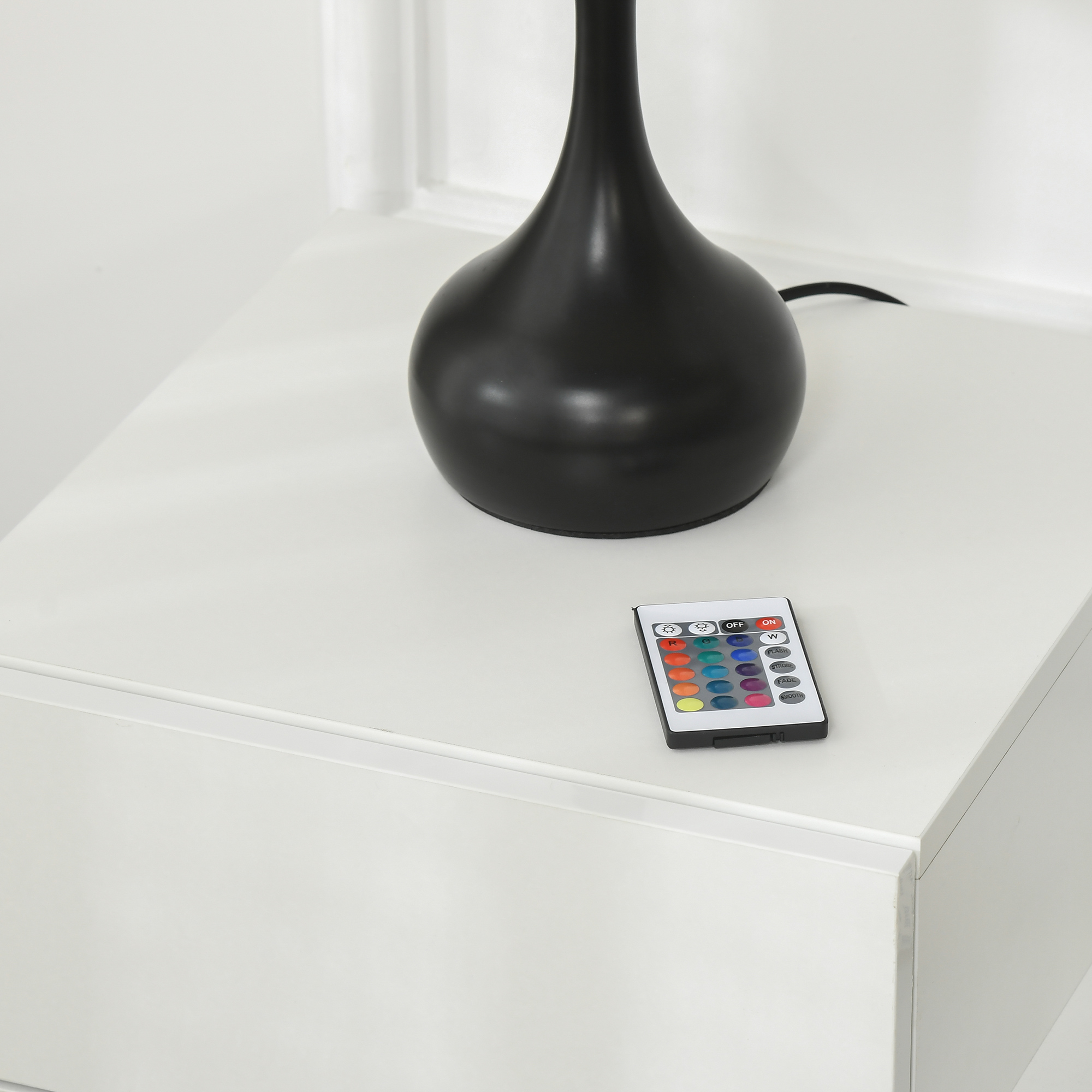 HOMCOM High Gloss Front Bedside Table with Drawers Nightstand with RGB LED Light and Remote for Bedroom Living Room White 8