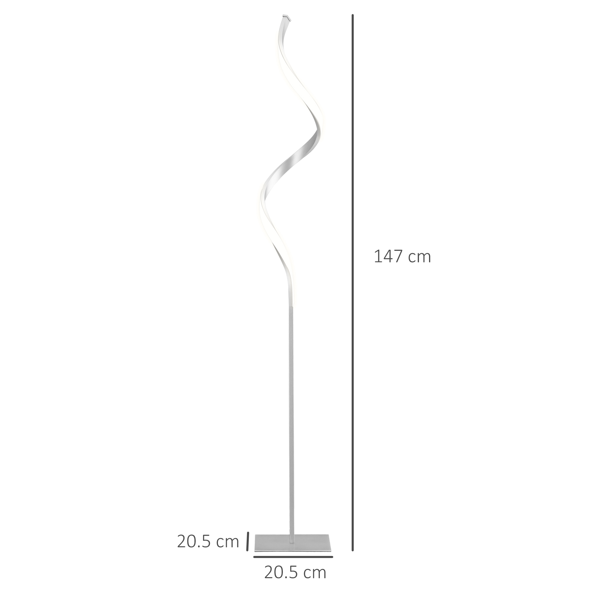 HOMCOM Dimmable Floor Lamp for Living Room, Modern Spiral Standing Lamp with 3 Adjustable Brightness and Square Base, Silver 3