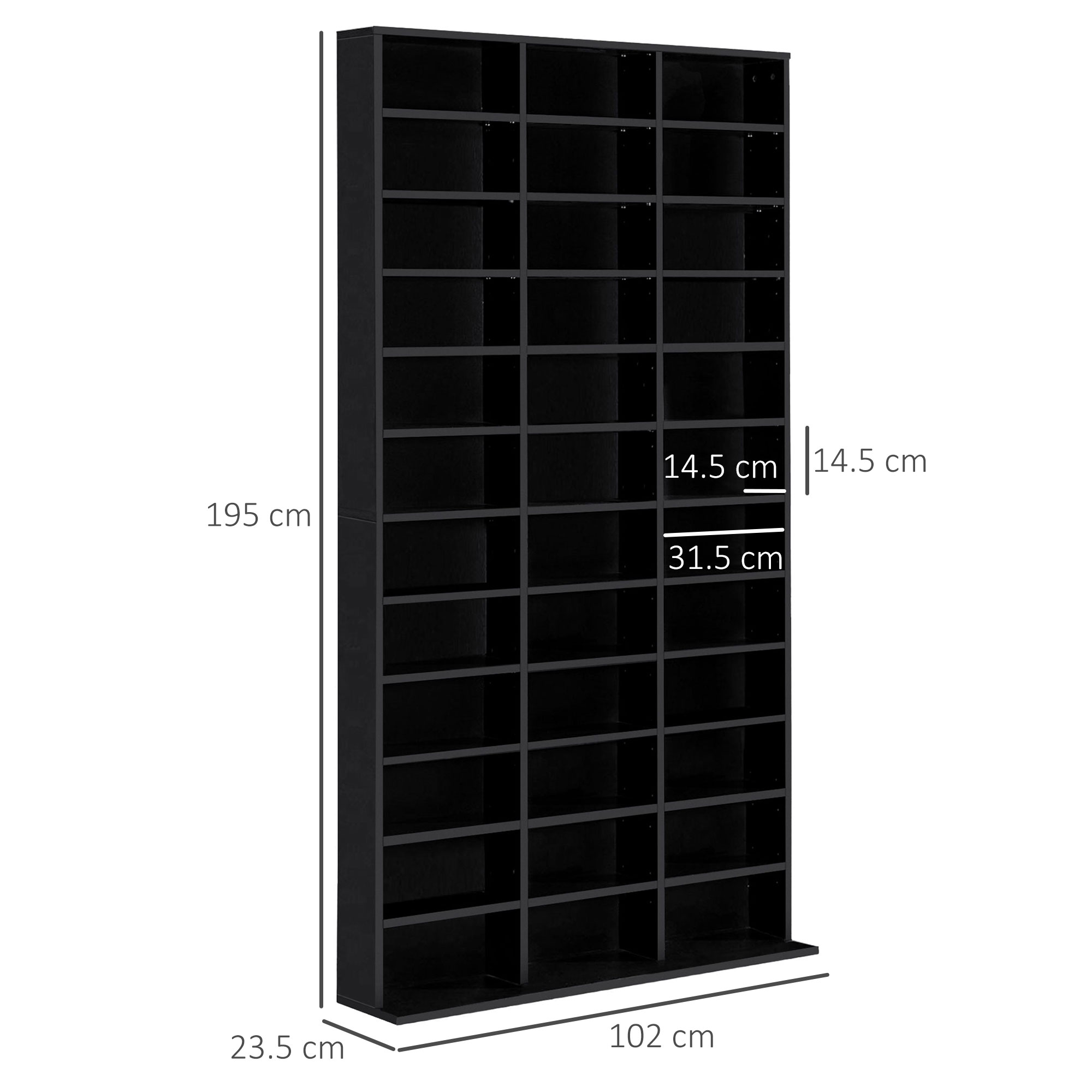 HOMCOM 1116 CD/ 528 DVD Storage Unit, Media Storage Shelf, Wooden Display Unit with Adjustable Shelves, 102 x 195 cm, Black 3
