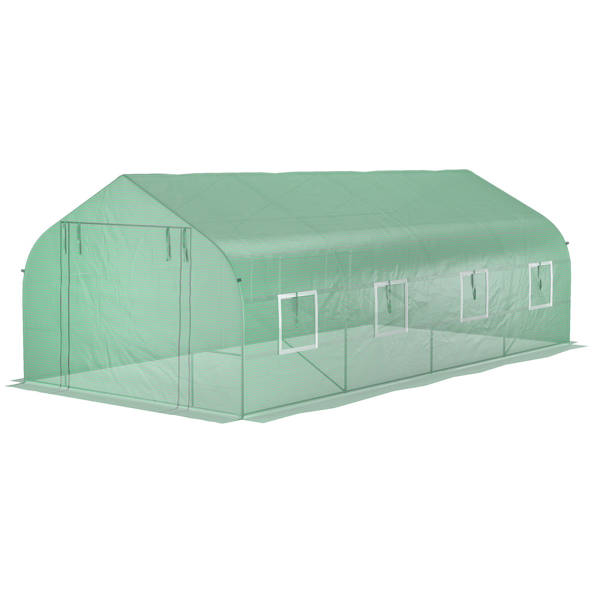 Outsunny Serre tunnel de jardin porte + 8 fenêtres enroulables métal galvanisé bâche PE haute densité métal galvanisé vert