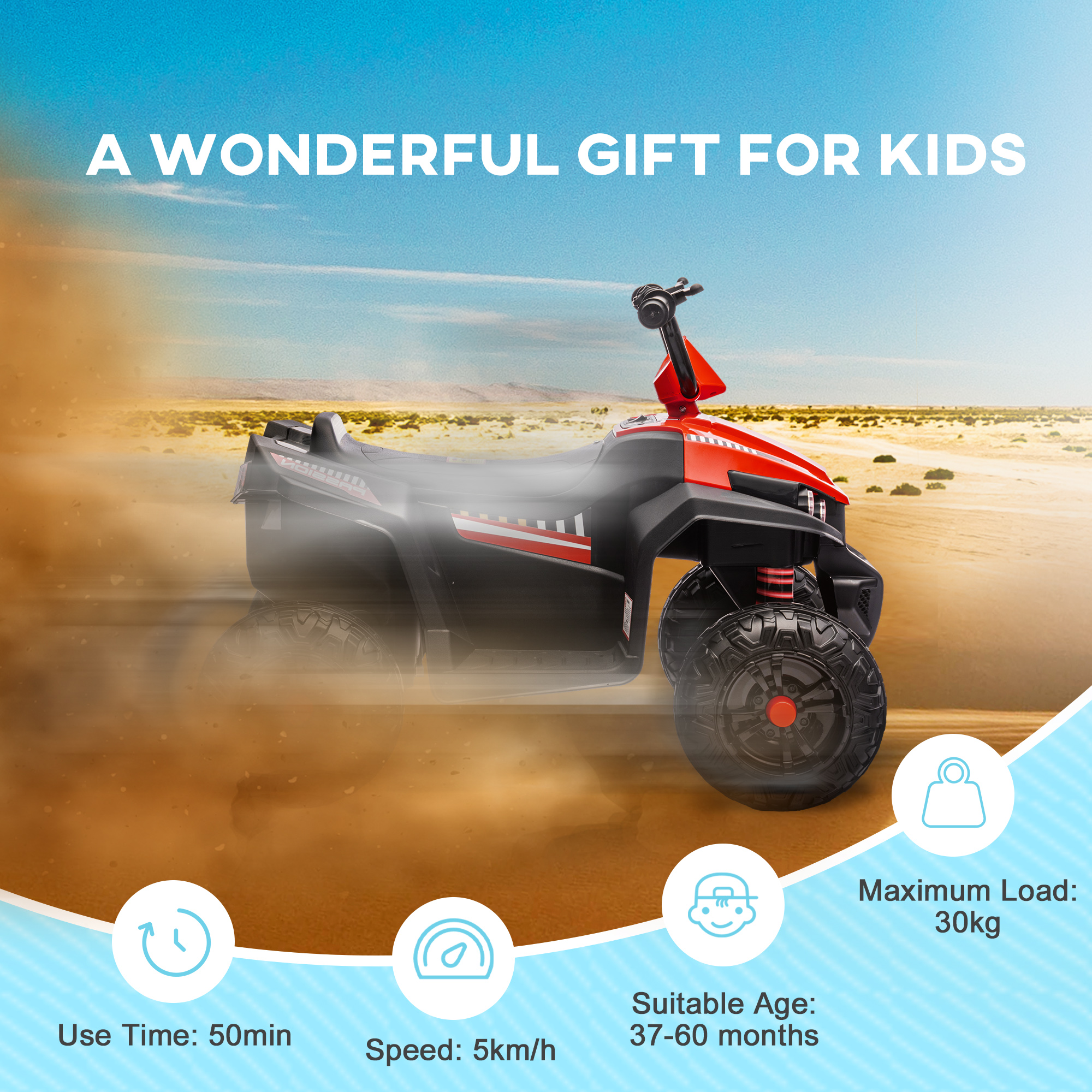 AIYAPLAY 12V Kids Electric Quad Bike w/ Spring Suspension System, Forward, Backward, LED Light, Music, MP3, Red 8