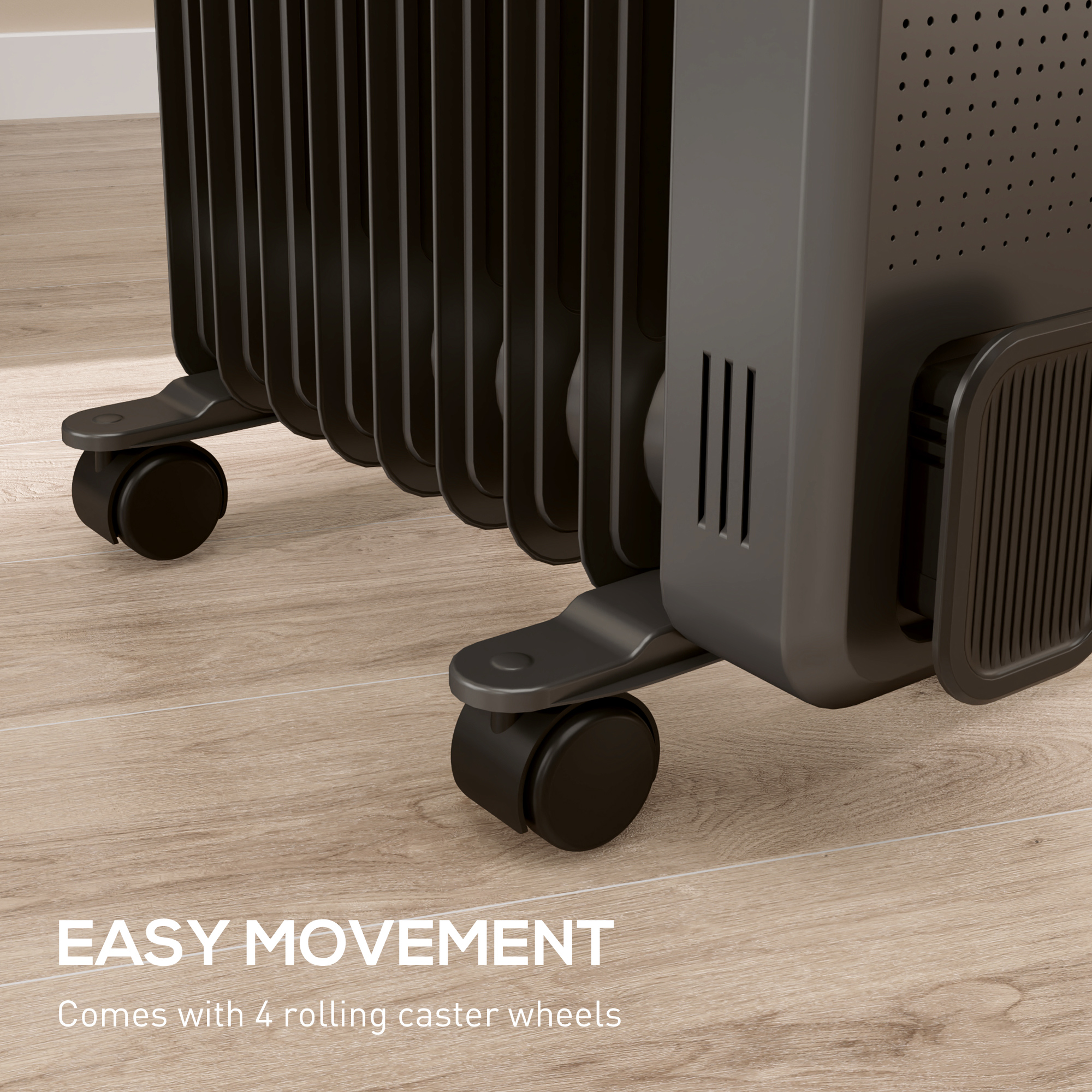 HOMCOM 2000W Oil Filled Radiator, 9 Fin, Portable Electric Heater with 3 Heat Settings, Safety Cut-Off and Wheels, Grey 8