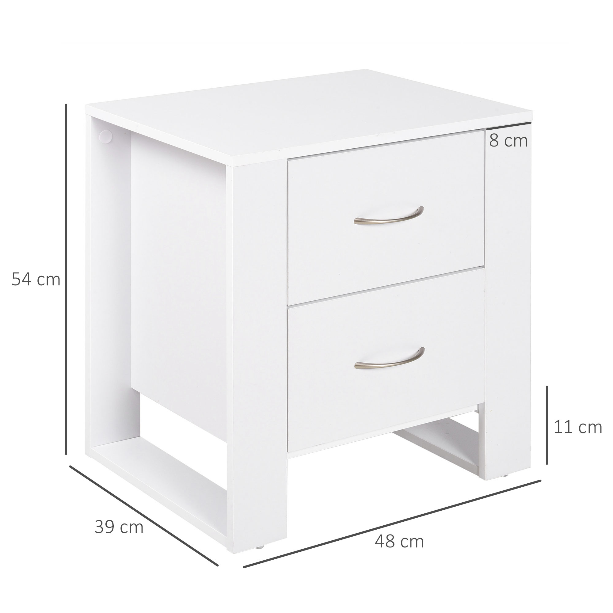 HOMCOM Bedside Table with 2 Drawers, Nightstand with Handles and Elevated Base, Side Table for Bedroom, Living Room, White 3