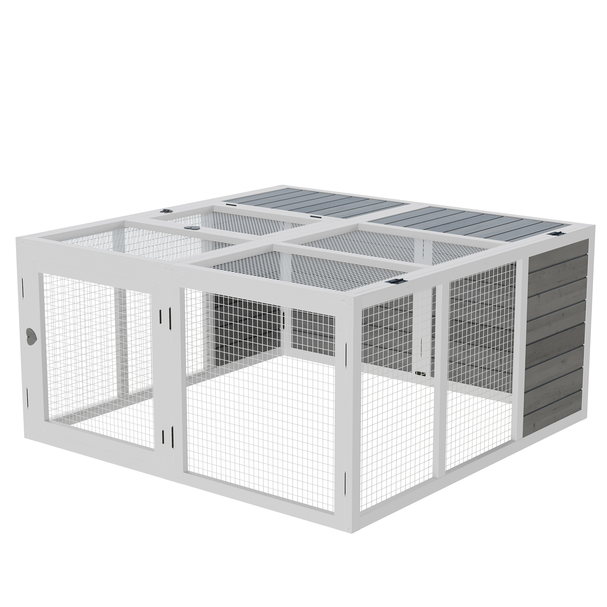 Comparer les prix de PawHut Clapier à lapin toit ouvrant porte verrouillable en bois et métal pour 2-4 lapins 120 x 120 x 60 cm gris