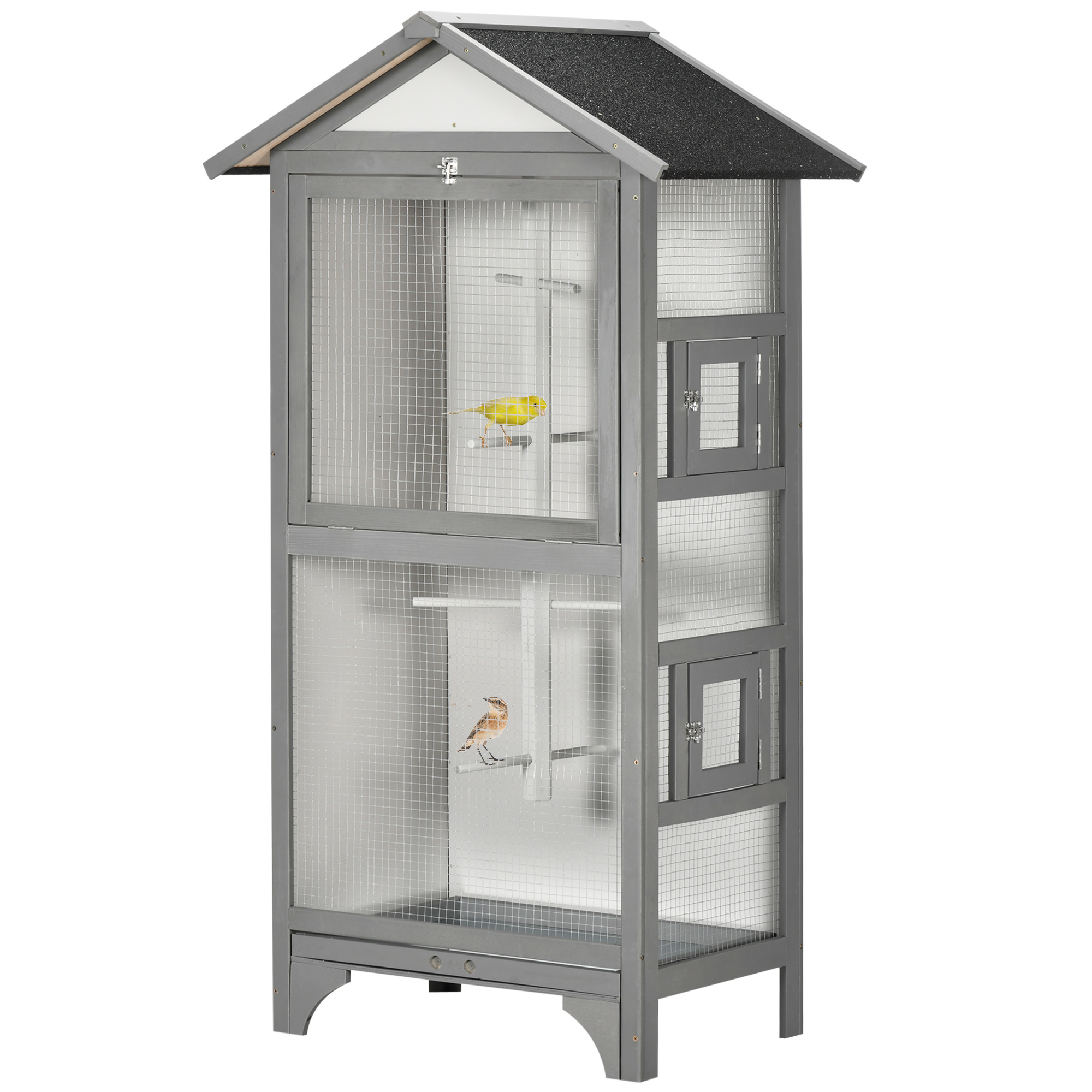 PawHut Steel Bird Cage with Openable Top, Stand, Tray, Handles, Feeding Bowls for Parakeet, Finch - Black