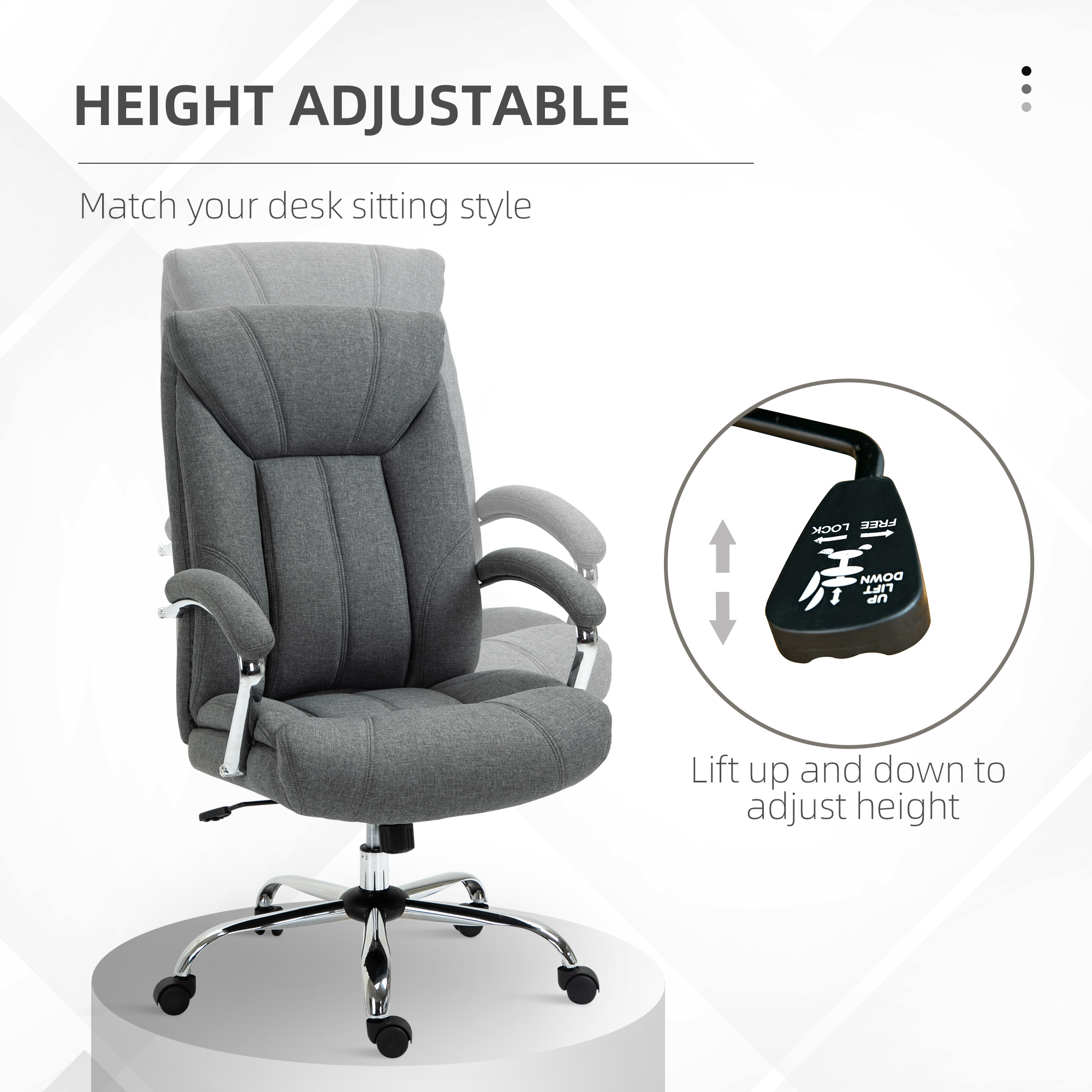 Vinsetto  Office Chair, Fabric Desk Chair, Padded Executive Chair with Adjustable Height, Swivel Wheels, Metal Star Base, Grey 4
