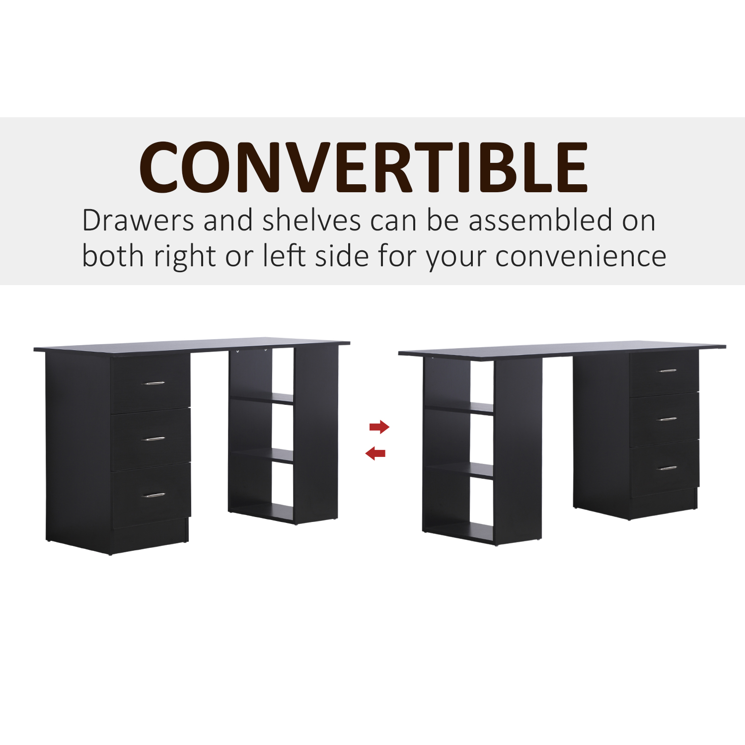 HOMCOM Computer Desk, Writing Table, PC Workstation with 3 Storage Shelves and Drawers, Silver Handle, for Home Office, Black 5