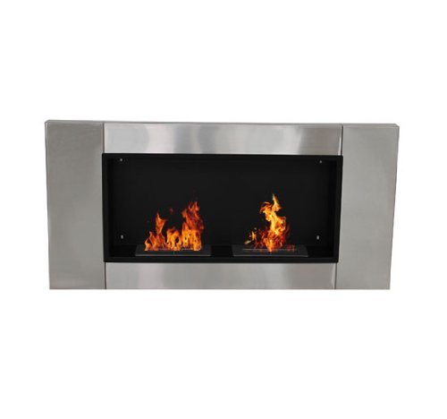 Chimenea de Pared Bioetanol 110x54x14'5cm Acero Inoxidable 2 Quemadores Gel Bioetanol Etanol | Aosom España