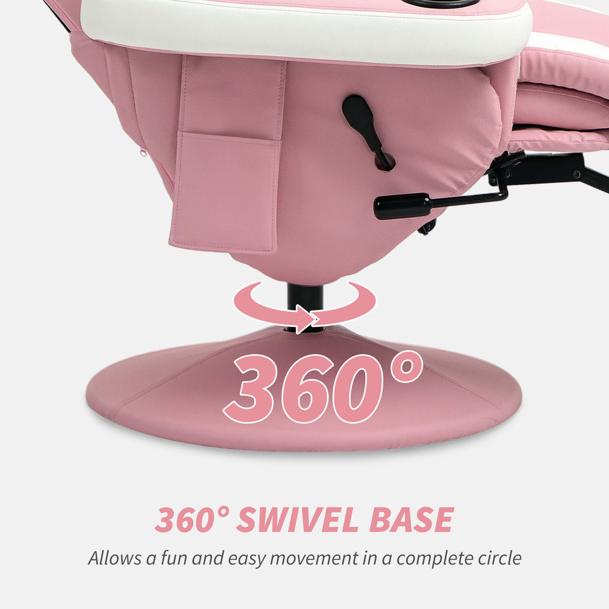 HOMCOM Manual Recliner Armchair PU Leather Lounge Chair w Adjustable Leg Rest, 135° Reclining Function, 360° Swivel, Pink 5