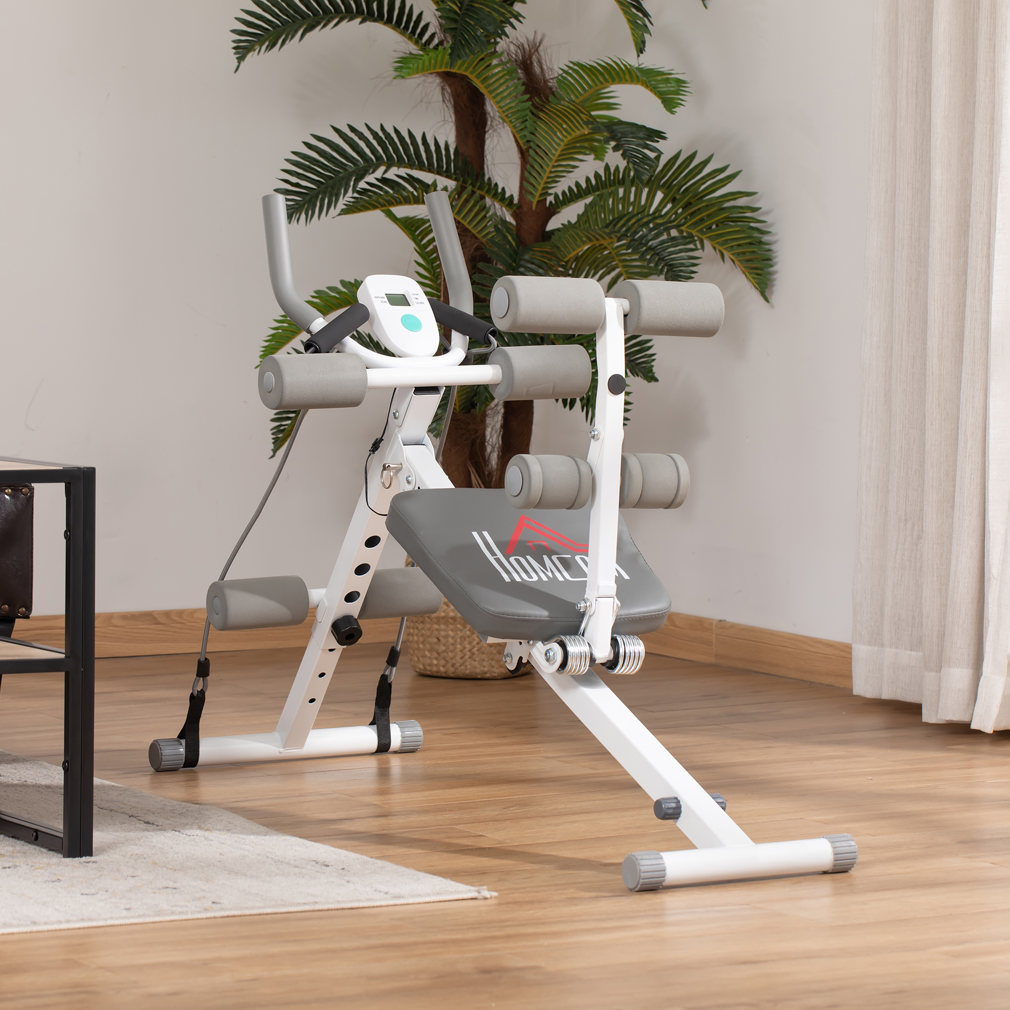 HOMCOM 2-IN-1 Core Abdominal Ab Trainer Sit Up Bench with LCD Screen, Adjustable Fitness Crunch Machine for Home GYM 2